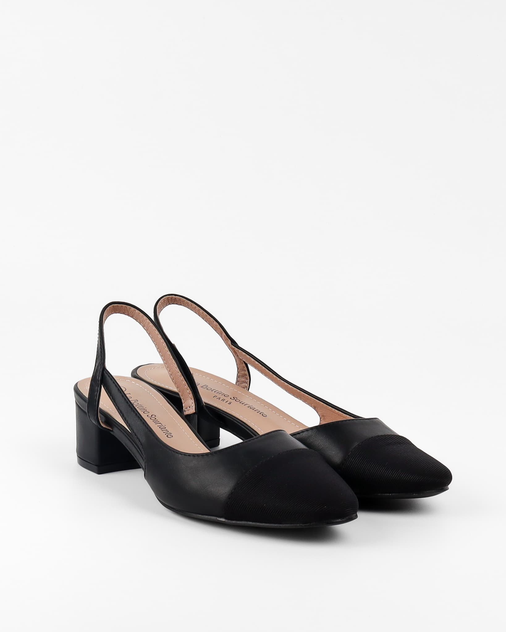 Slingbacks Noirs à Talon Bloc et Bout Contrasté