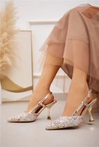 Escarpin français glamour dorés a paillettes franc