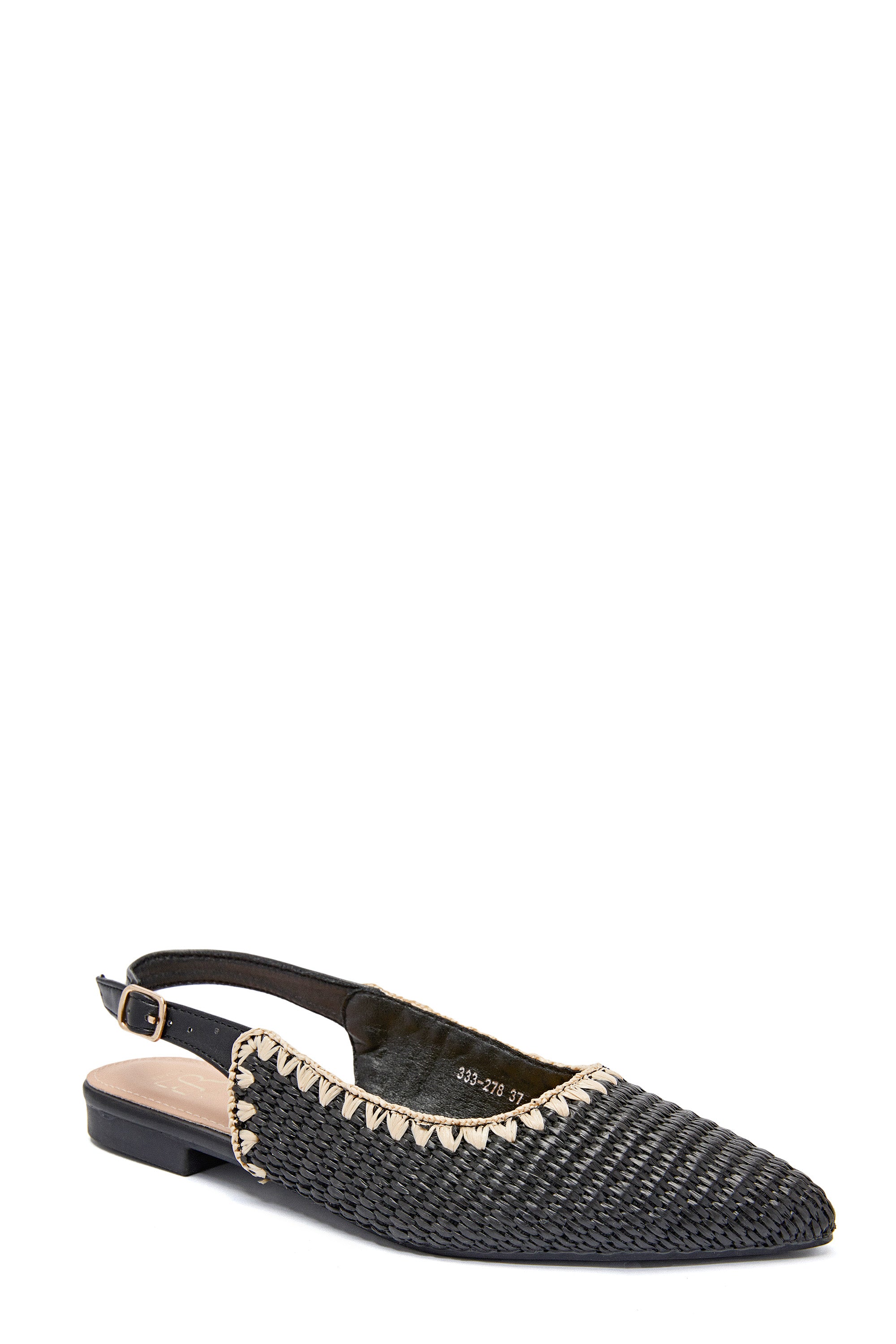 Ballerine slingback pointue noir a bride arrière en paille