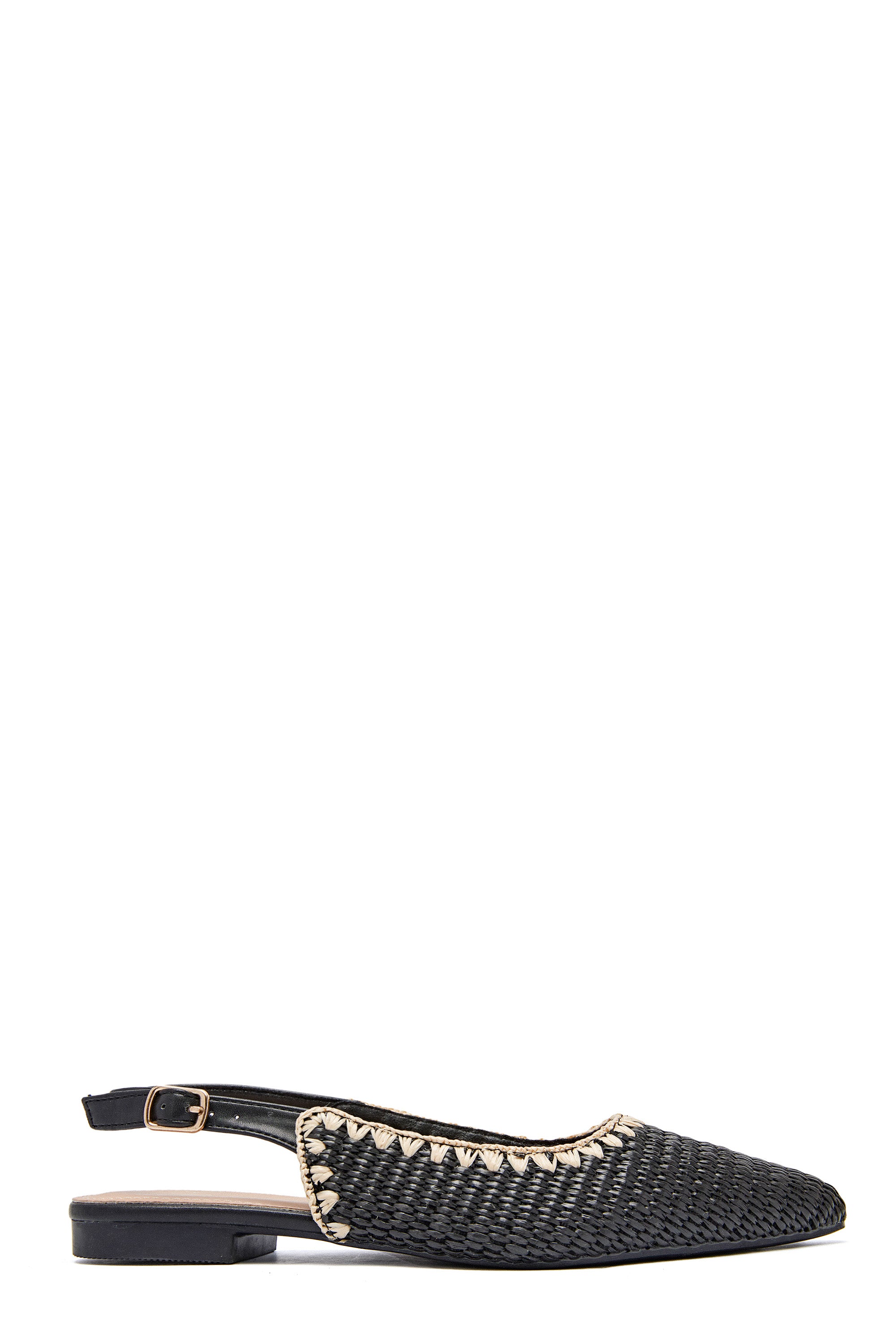 Ballerine slingback pointue noir a bride arrière en paille