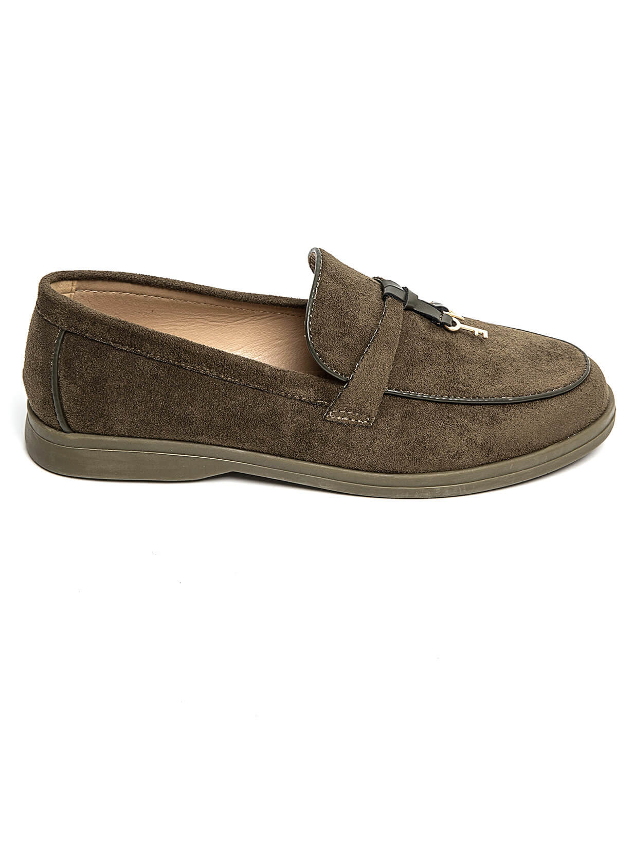 Mocassins Kaki en Daim avec Détail Métallique Élégant