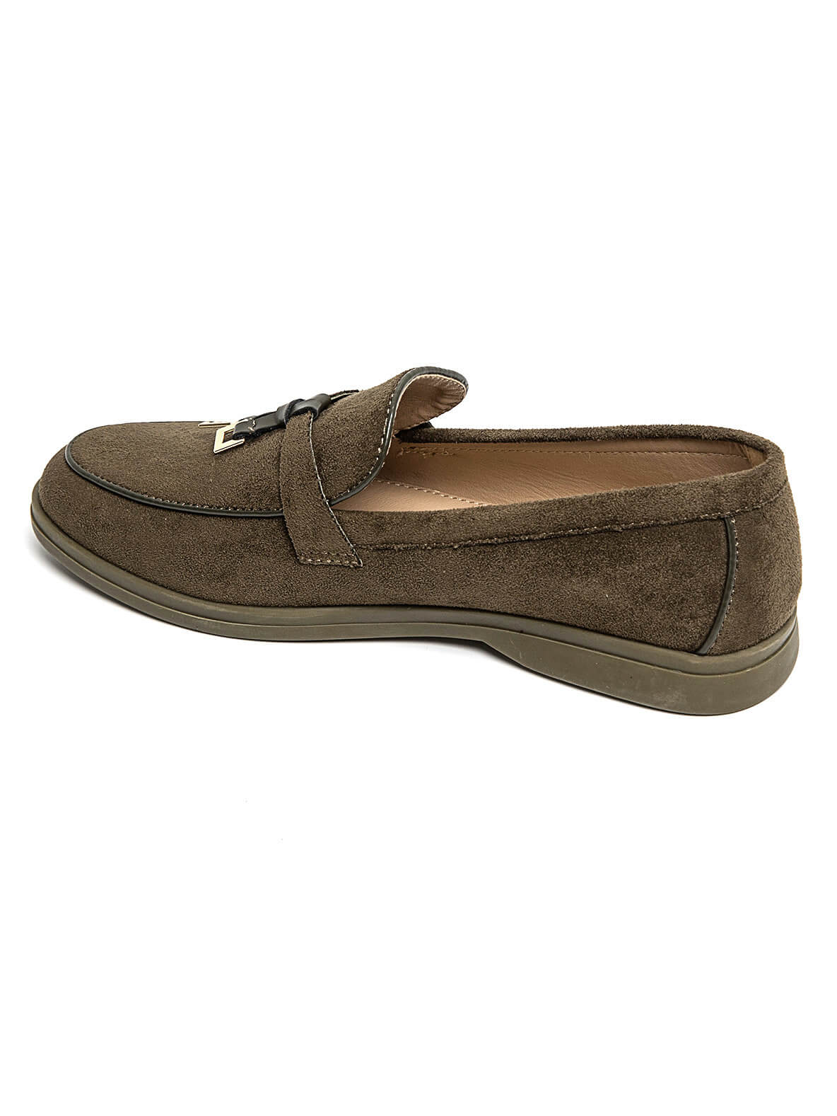 Mocassins Kaki en Daim avec Détail Métallique Élégant