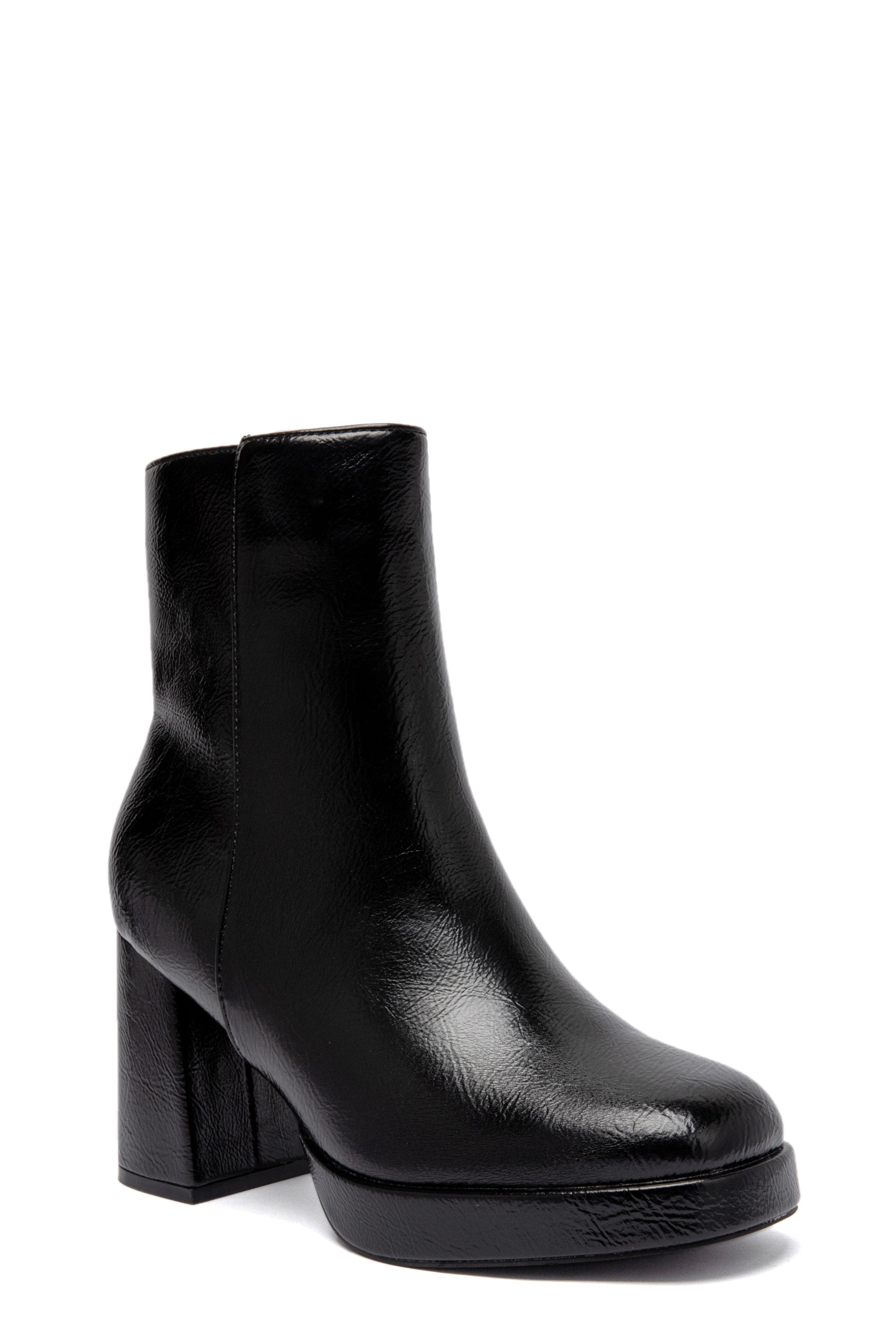 Bottines Vernies à Plateforme et Talon Bloc – Noir Éclatant