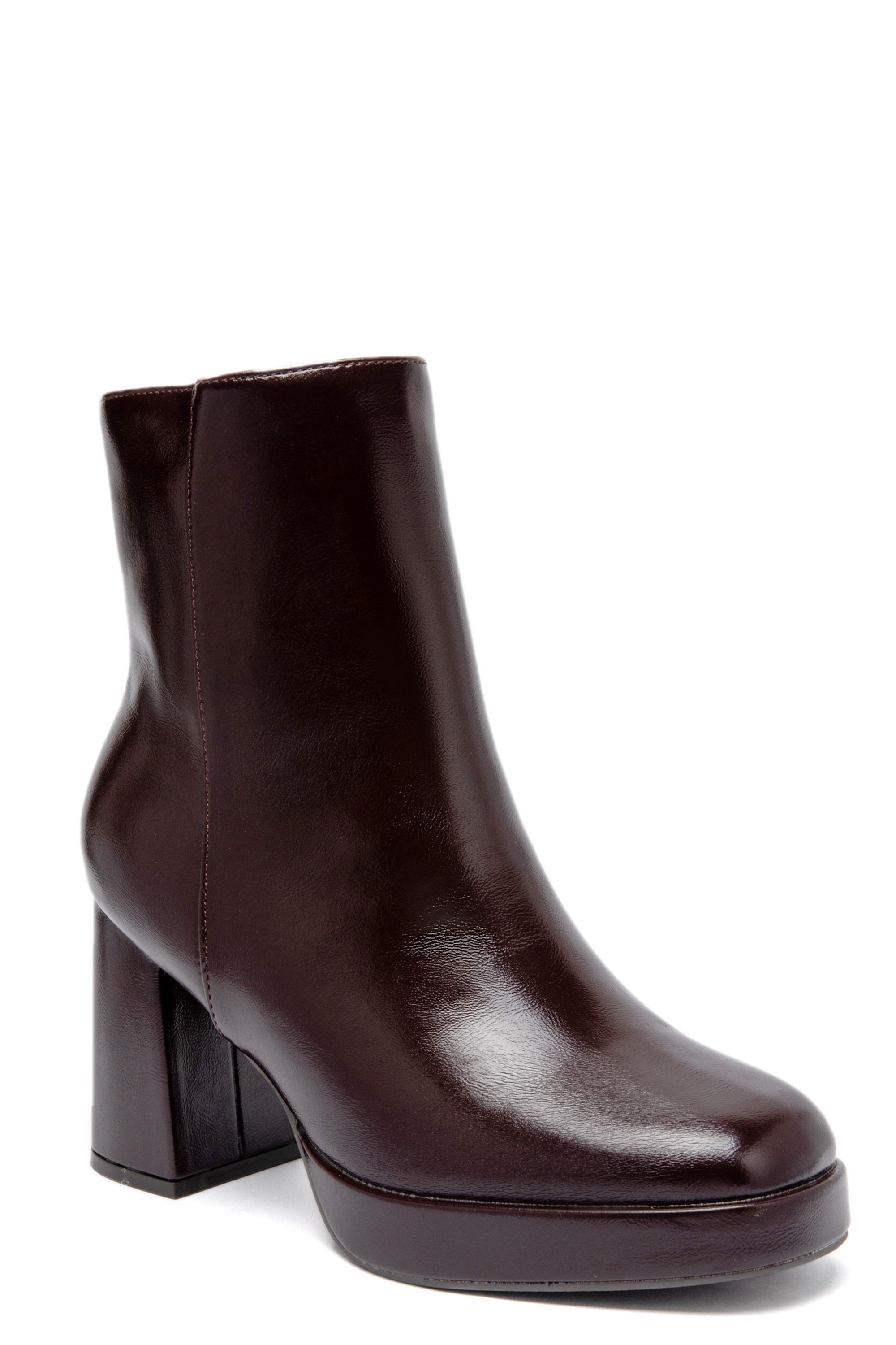 Bottine à talon haut verni marron