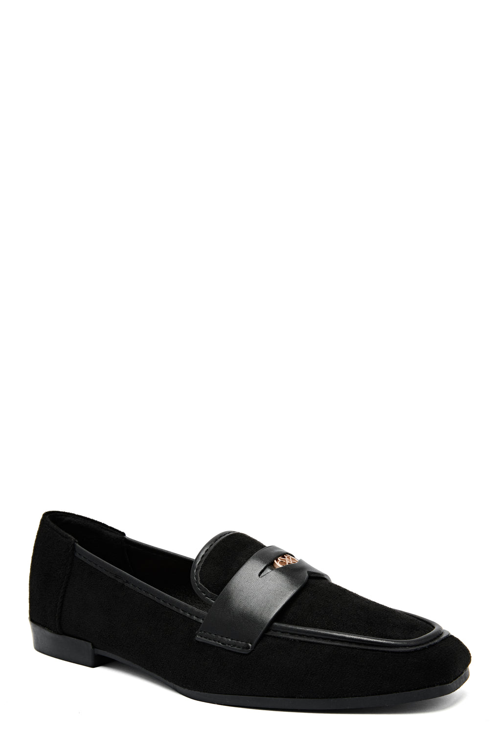 Mocassins noirs en daim avec détail métallique doré