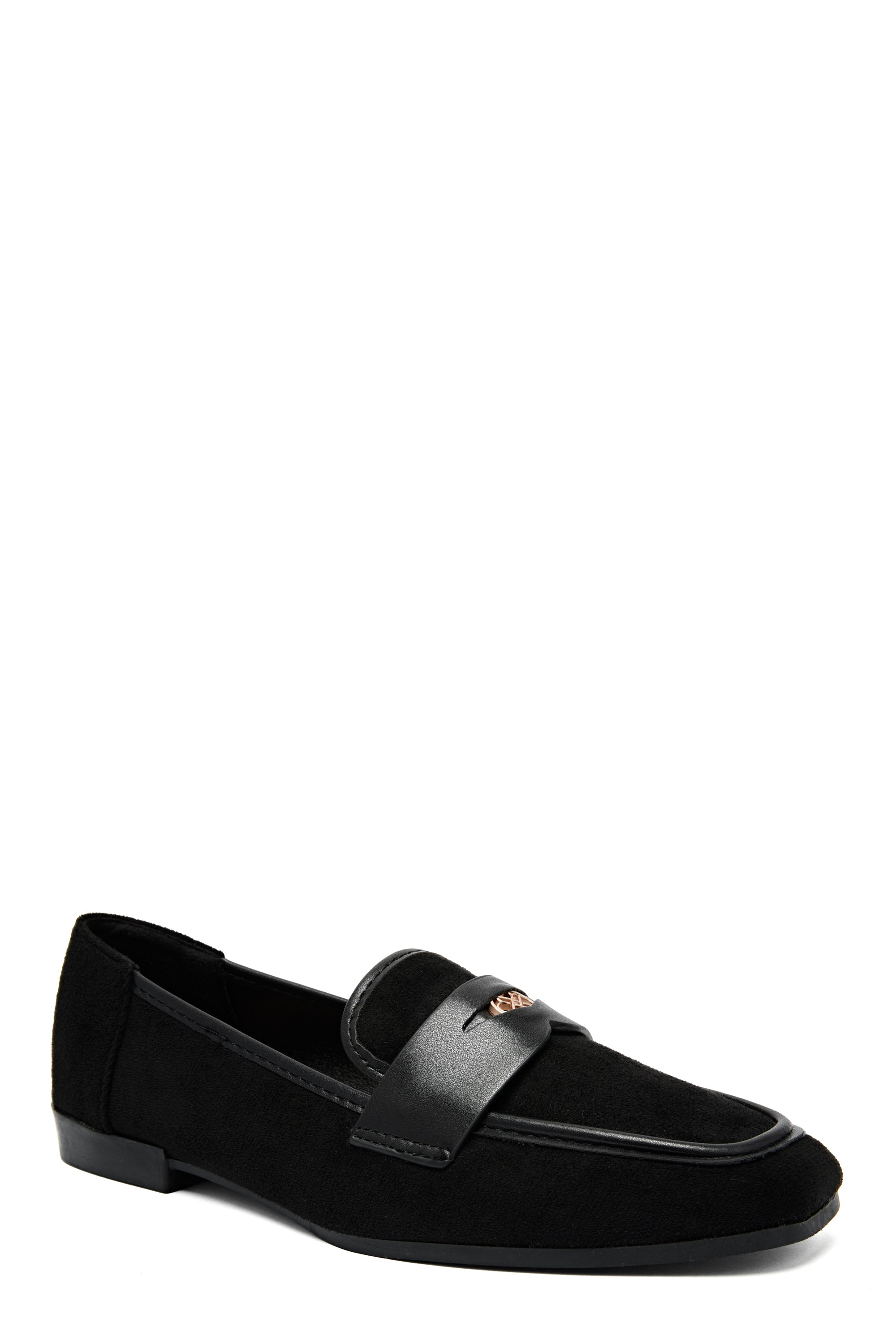 Mocassins noirs en daim avec détail métallique doré