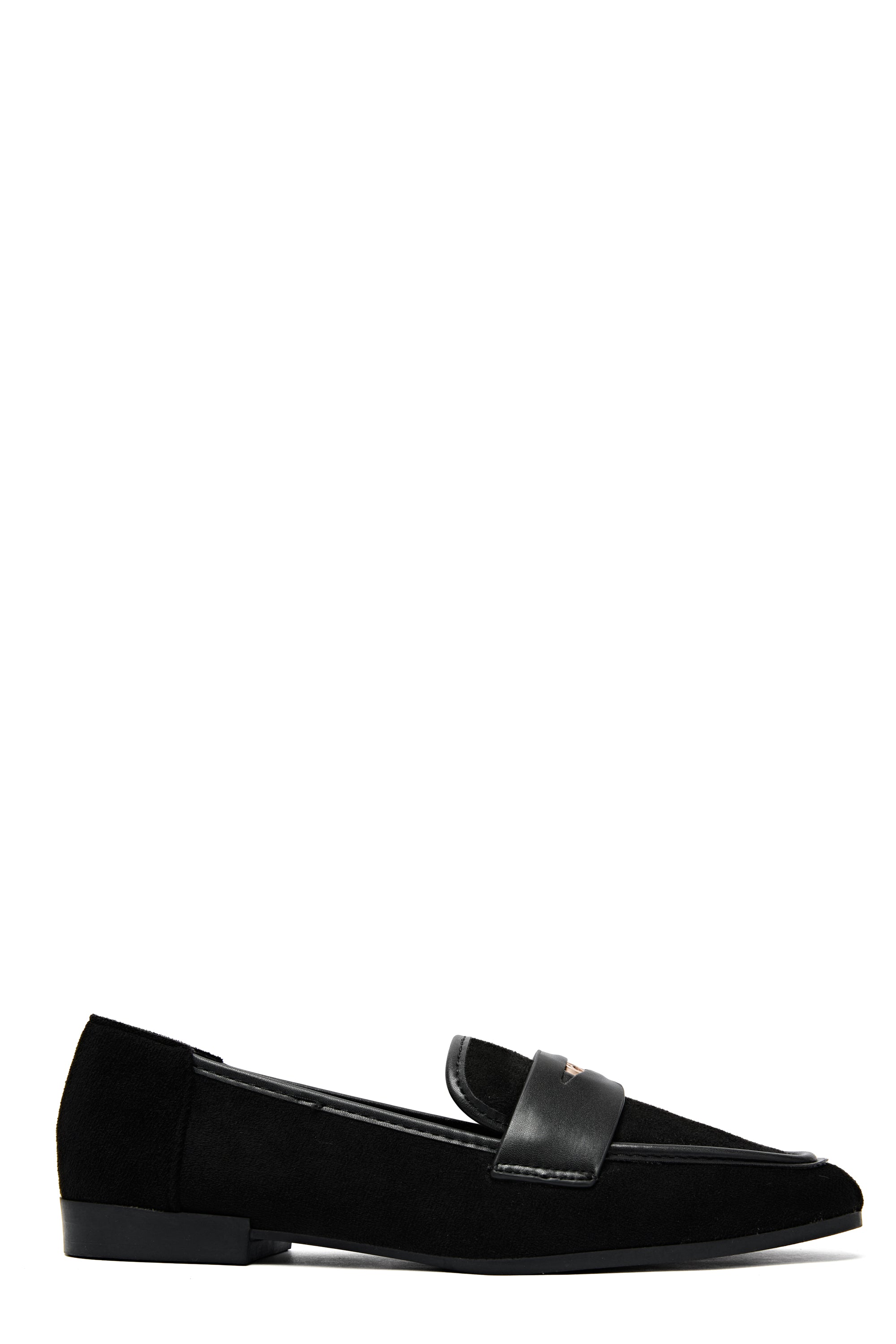 Mocassins noirs en daim avec détail métallique doré