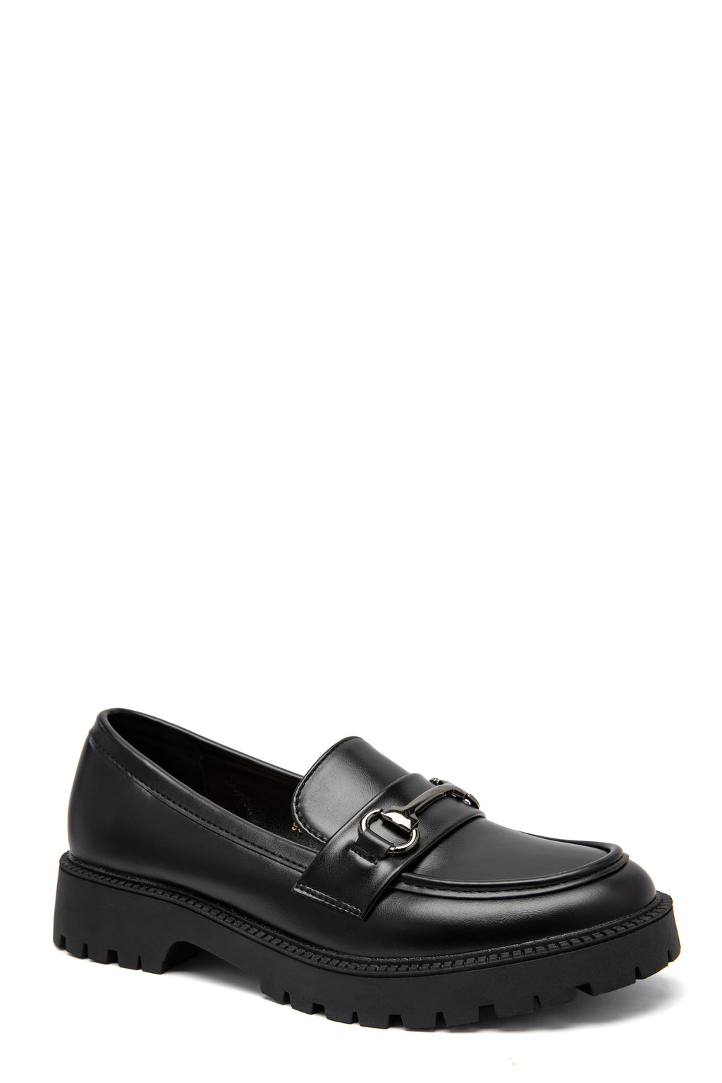 Mocassins noirs à semelle épaisse et boucle métallique
