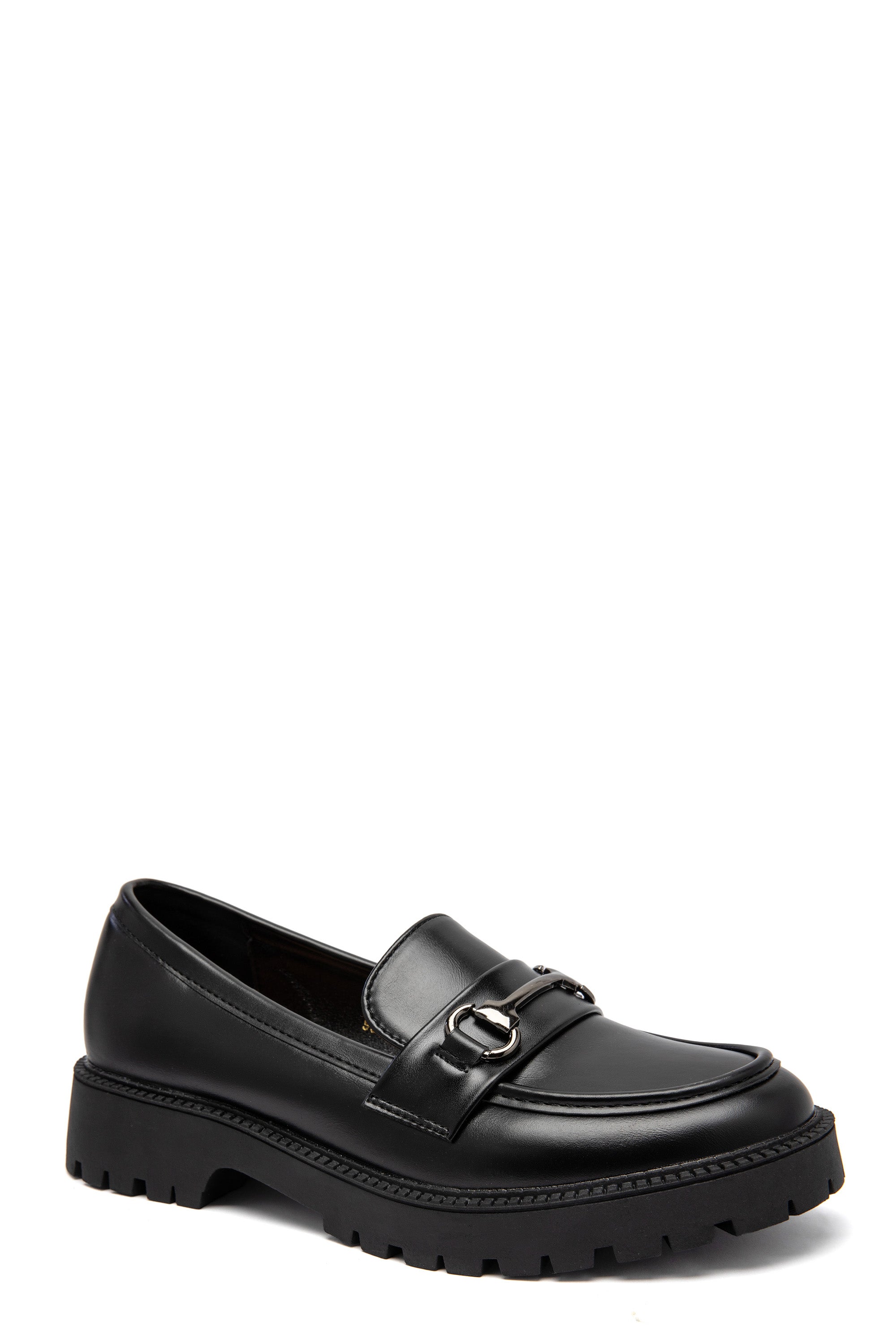 Mocassins noirs à semelle épaisse et boucle métallique