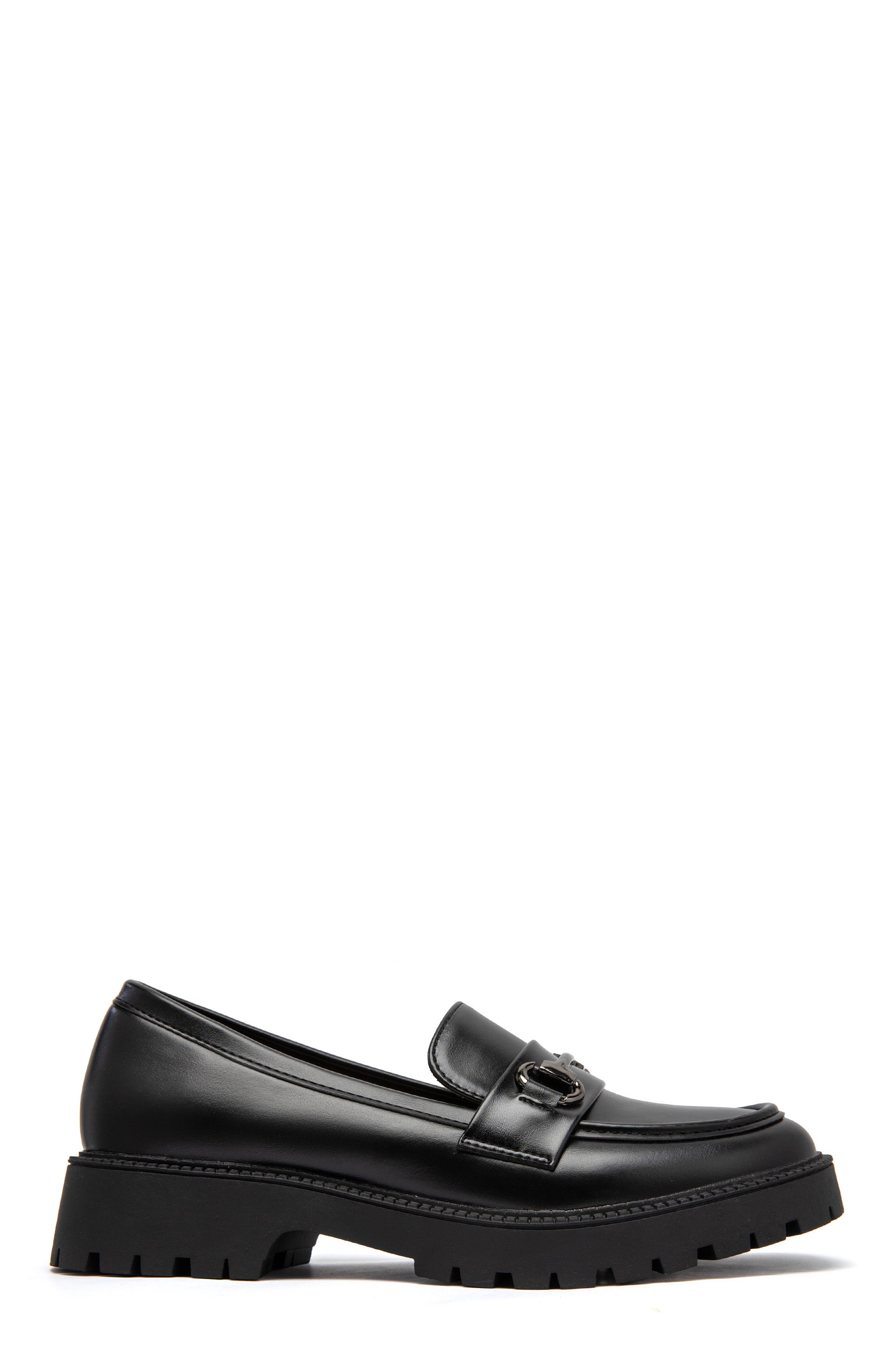 Mocassins noirs à semelle épaisse et boucle métallique