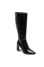 Botte Haute Noires à Talon Bloc avec Détail Doré