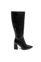 Botte Haute Noires à Talon Bloc avec Détail Doré