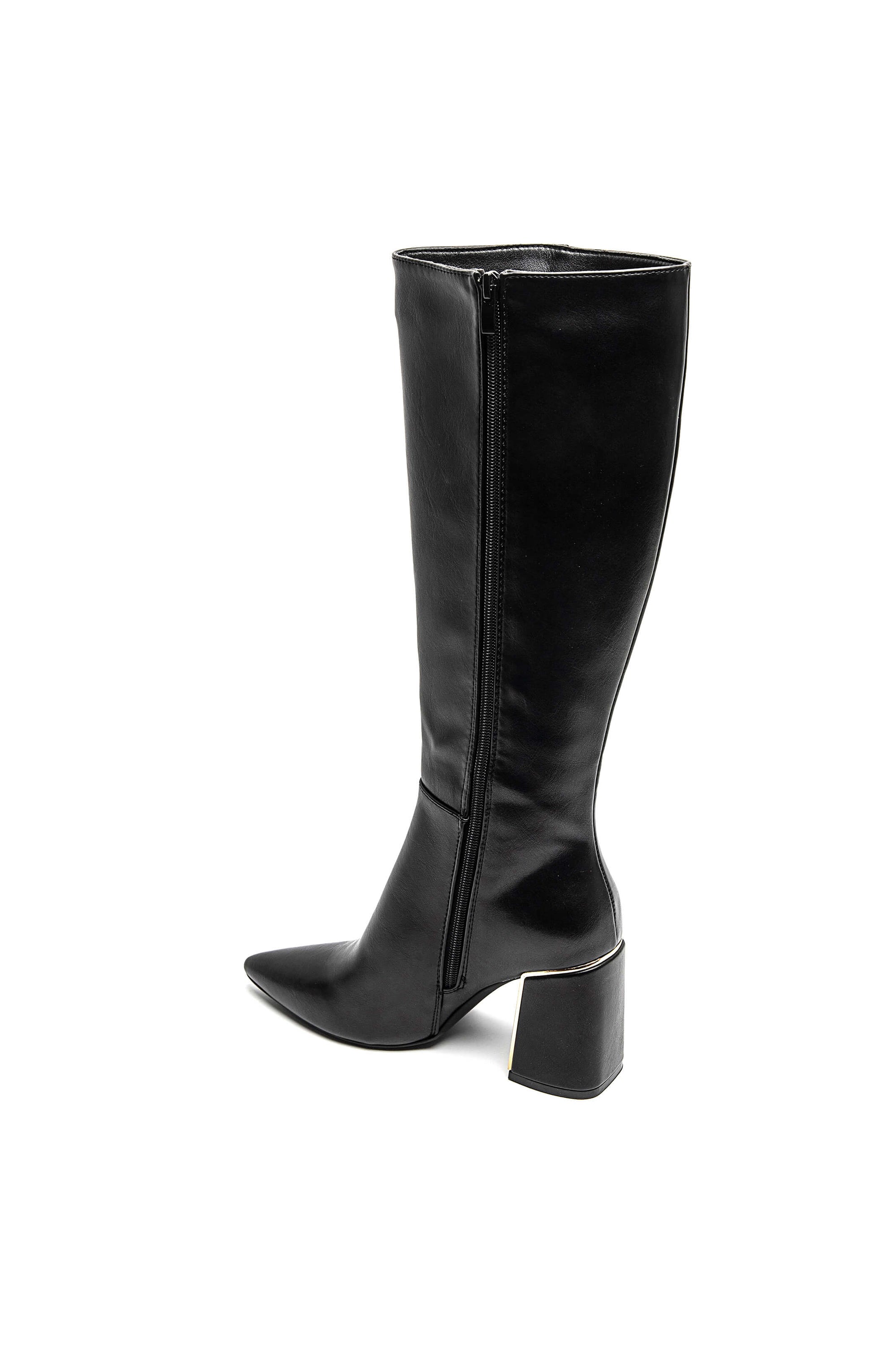 Botte Haute Noires à Talon Bloc avec Détail Doré