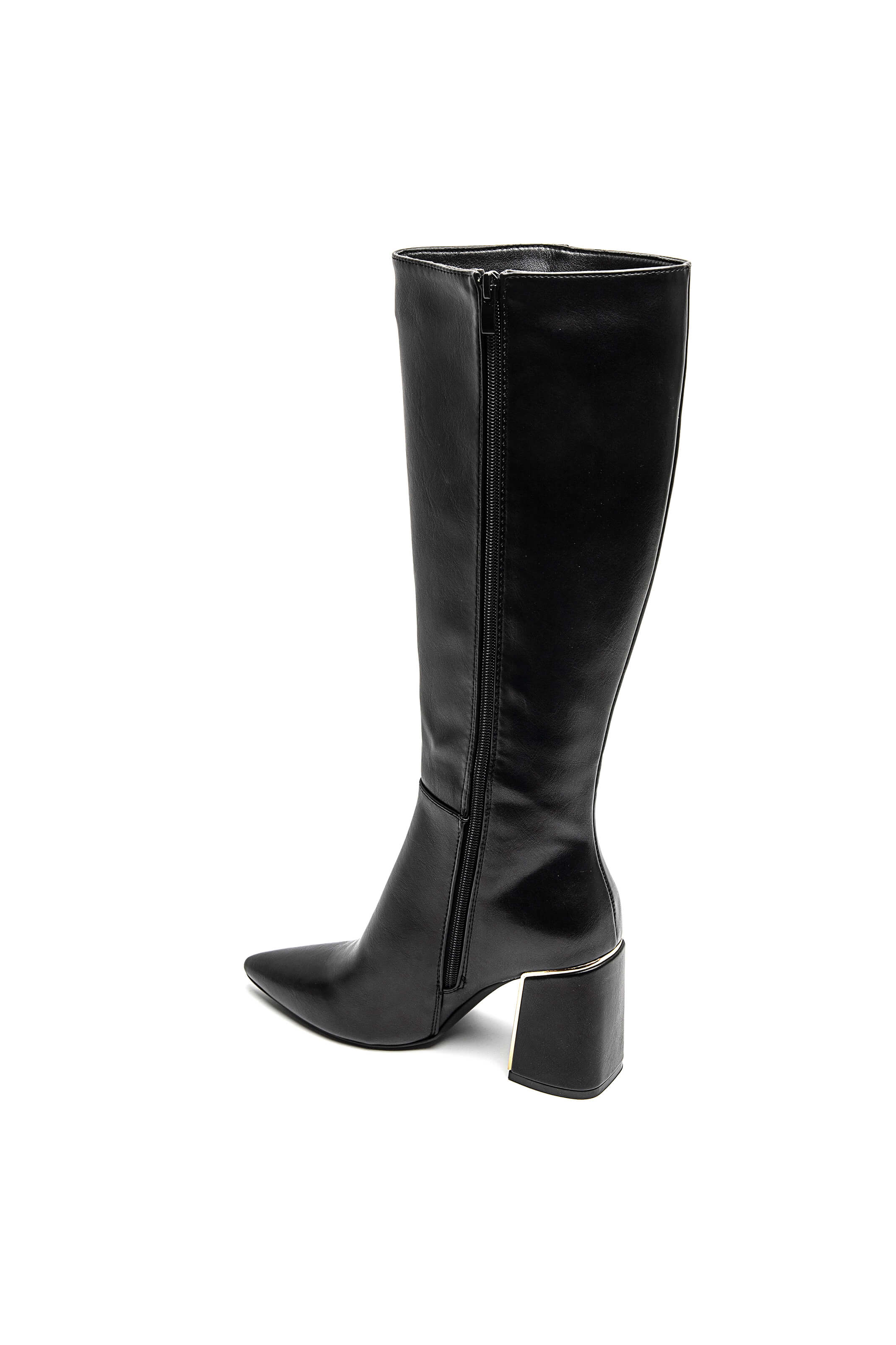 Botte Haute Noires à Talon Bloc avec Détail Doré