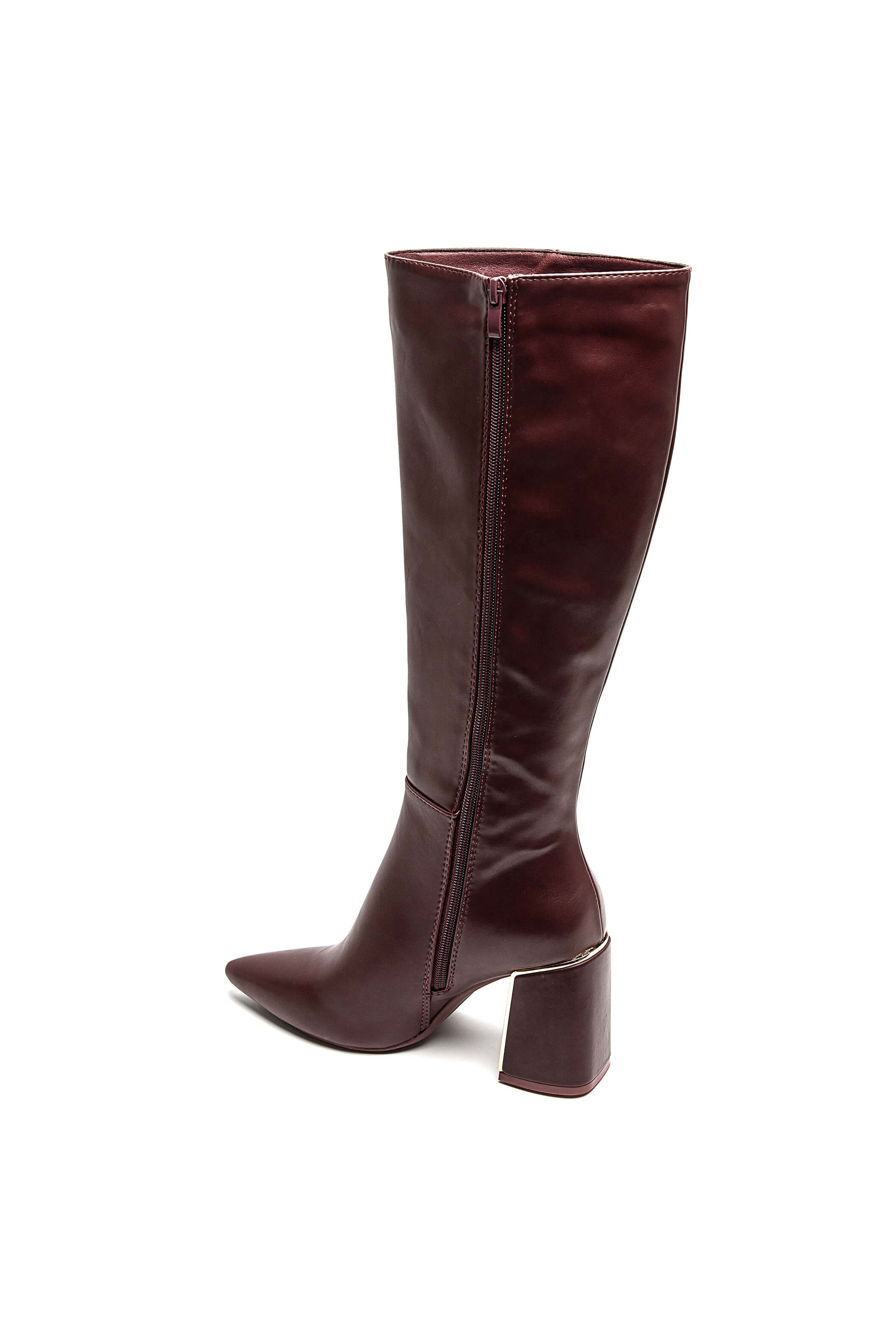 Botte Haute Bordeaux à Talon Bloc avec Détail Doré