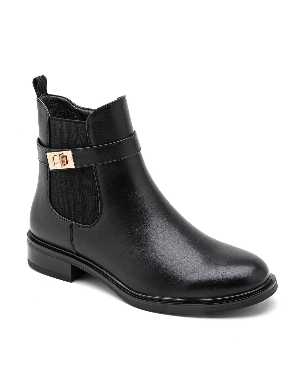 Bottine élégante en noir au design chic et minimaliste