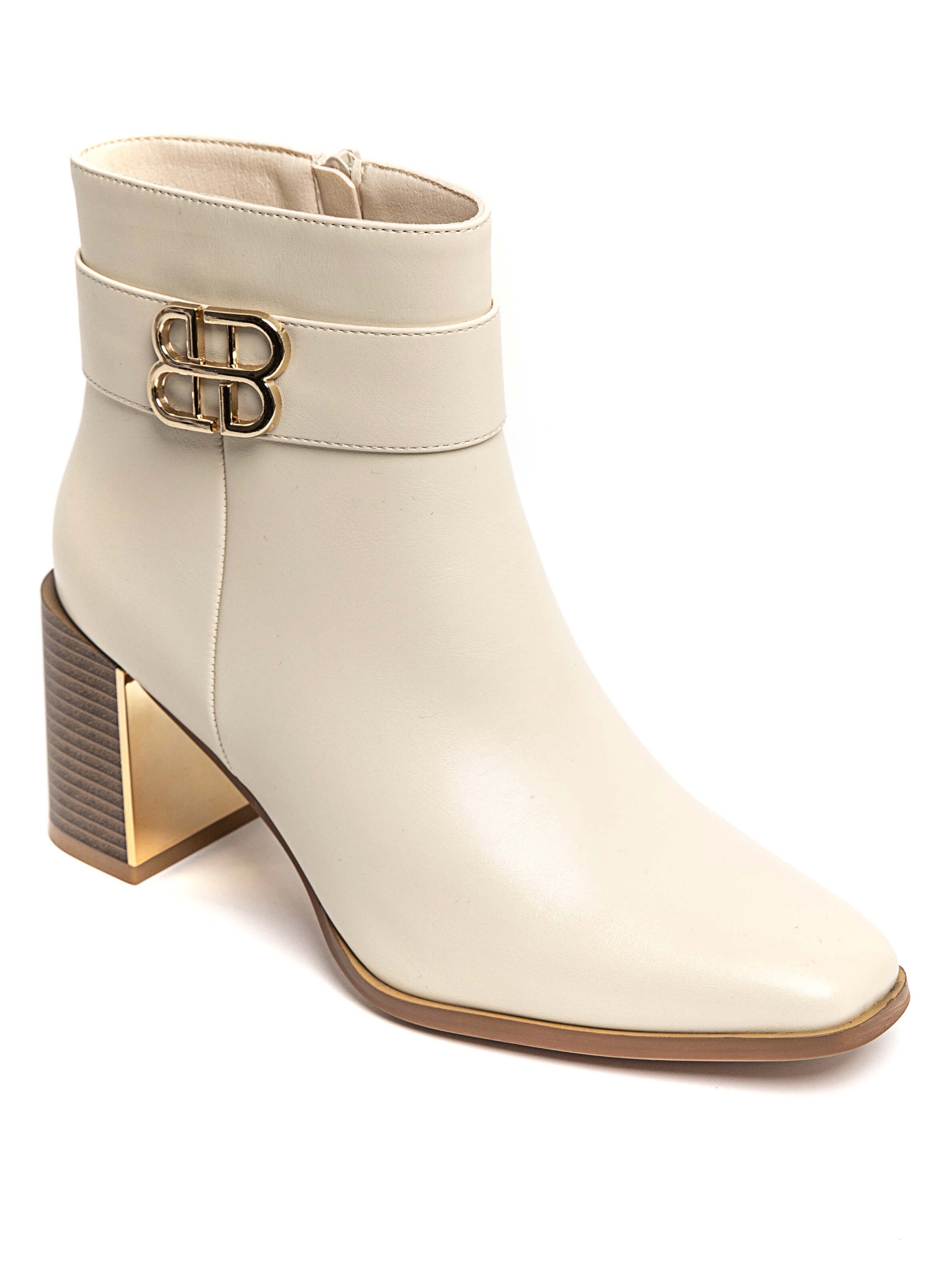 Bottines Écrues à Talon Bloc et Boucle Dorée