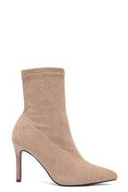 Bottines Effet Chaussette en Suédine Beiges à Talon Aiguille