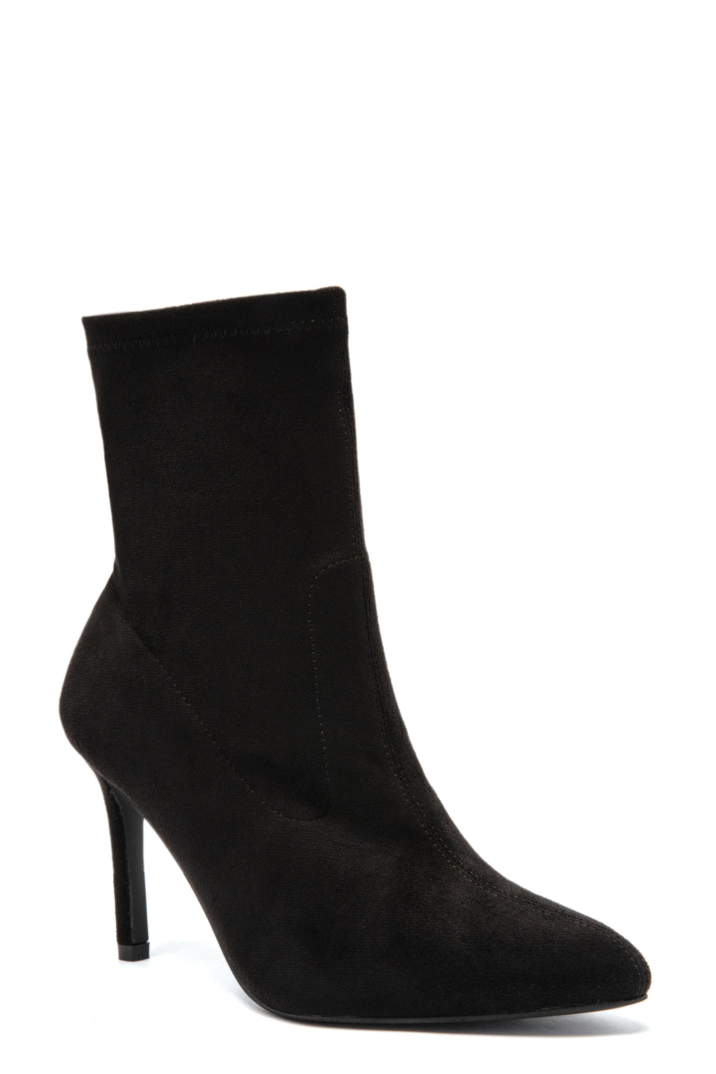 Bottines Effet Chaussette en Suédine Noires à Talon Aiguille