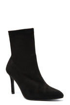 Bottines Effet Chaussette en Suédine Noires à Talon Aiguille