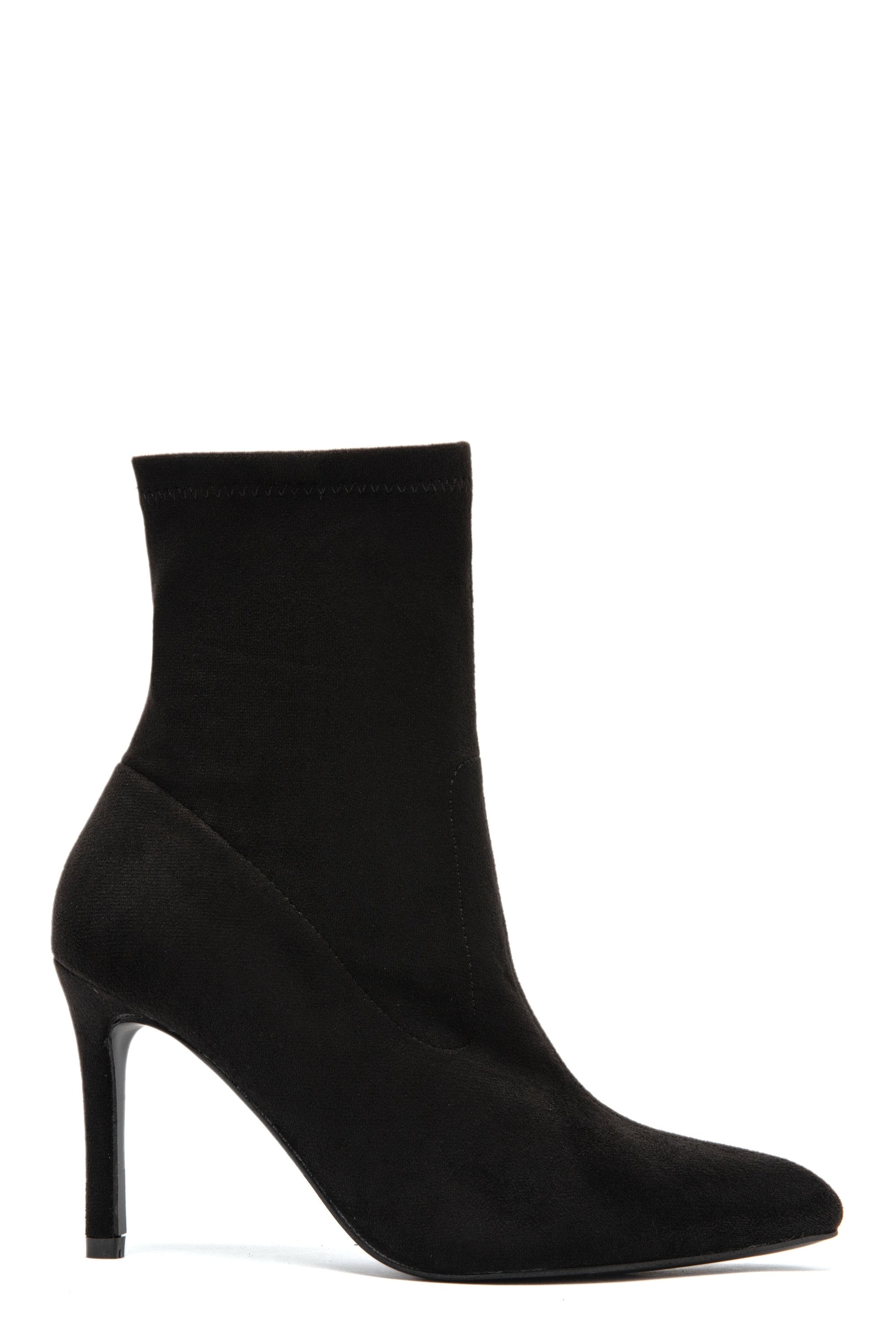 Bottines Effet Chaussette en Suédine Noires à Talon Aiguille