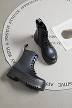 Bottines Militaires à Plateforme et Lacets - Noir Mat