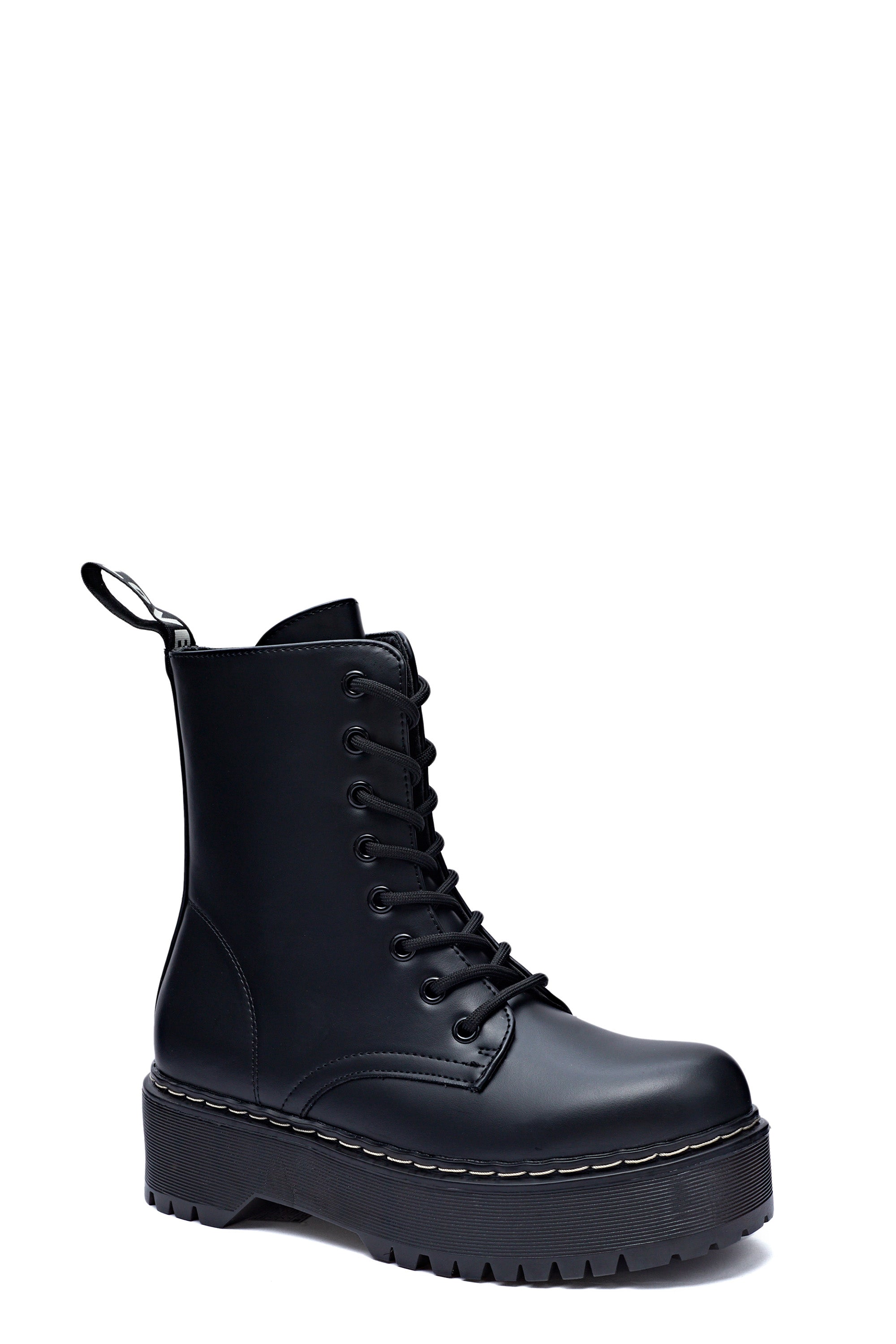 Bottines Militaires à Plateforme et Lacets - Noir Mat