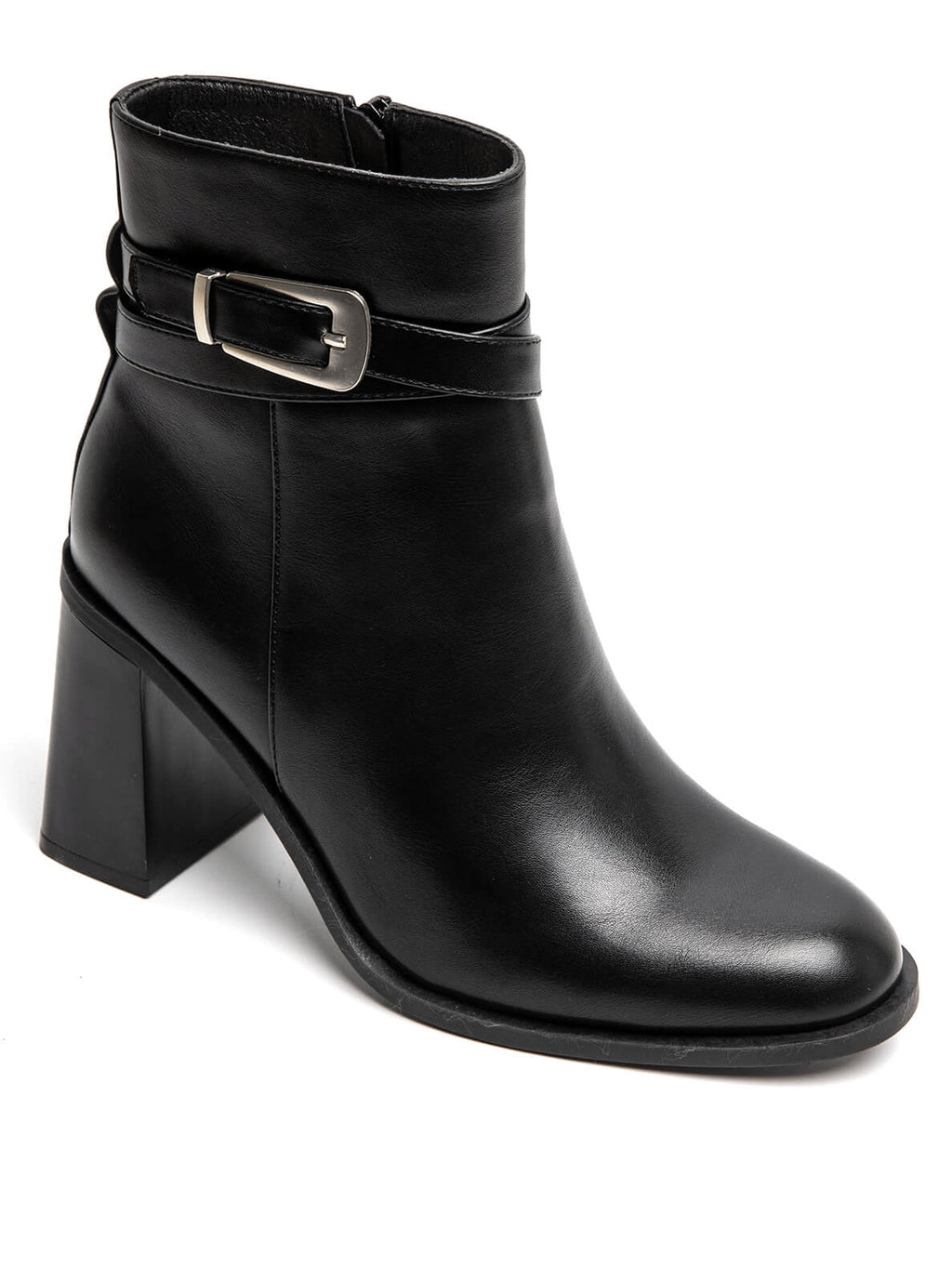 Bottine en Noir à Talon Carré et Boucle