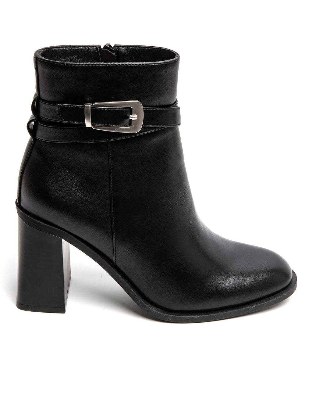 Bottine en Noir à Talon Carré et Boucle