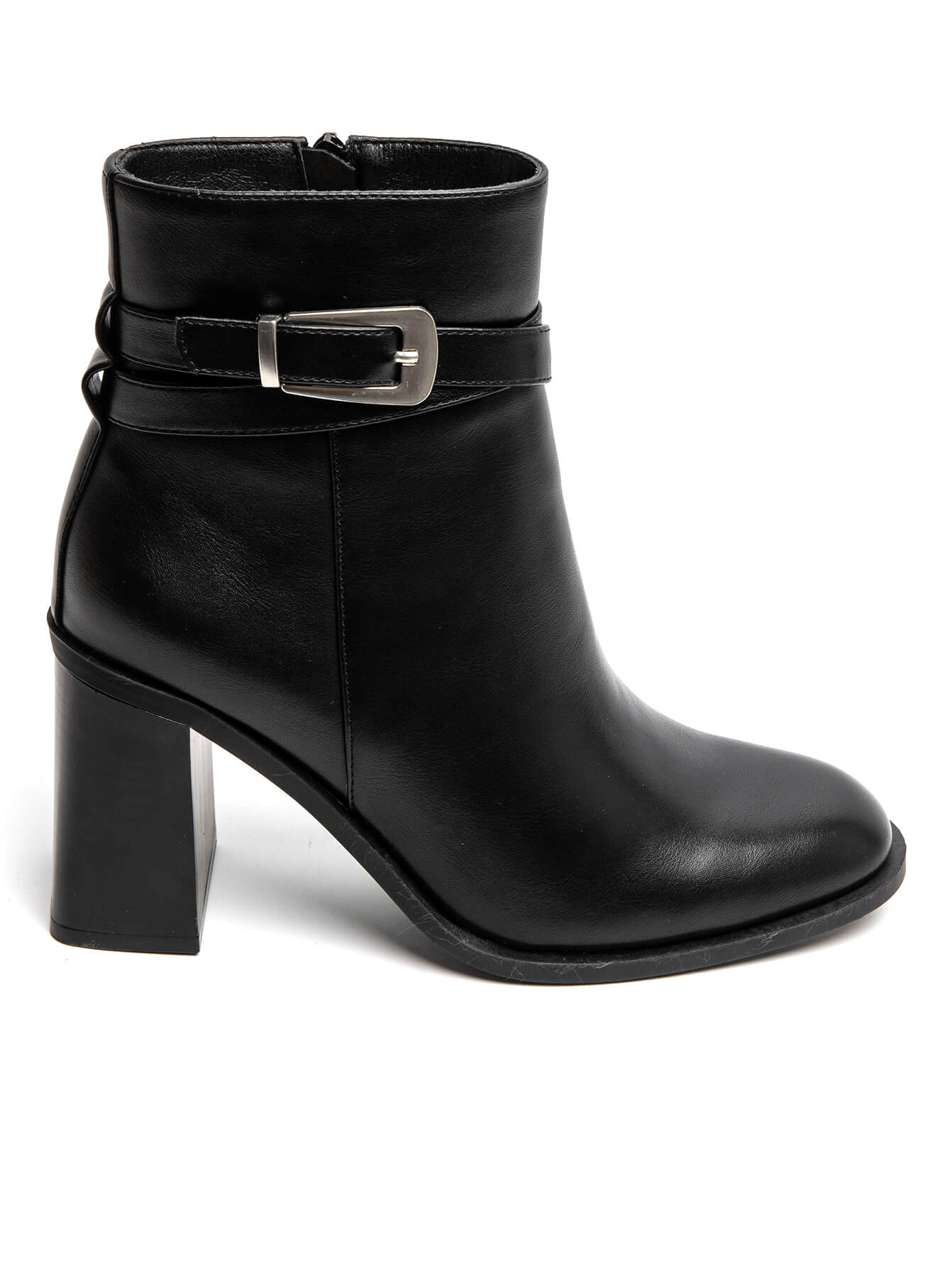 Bottine en Noir à Talon Carré et Boucle