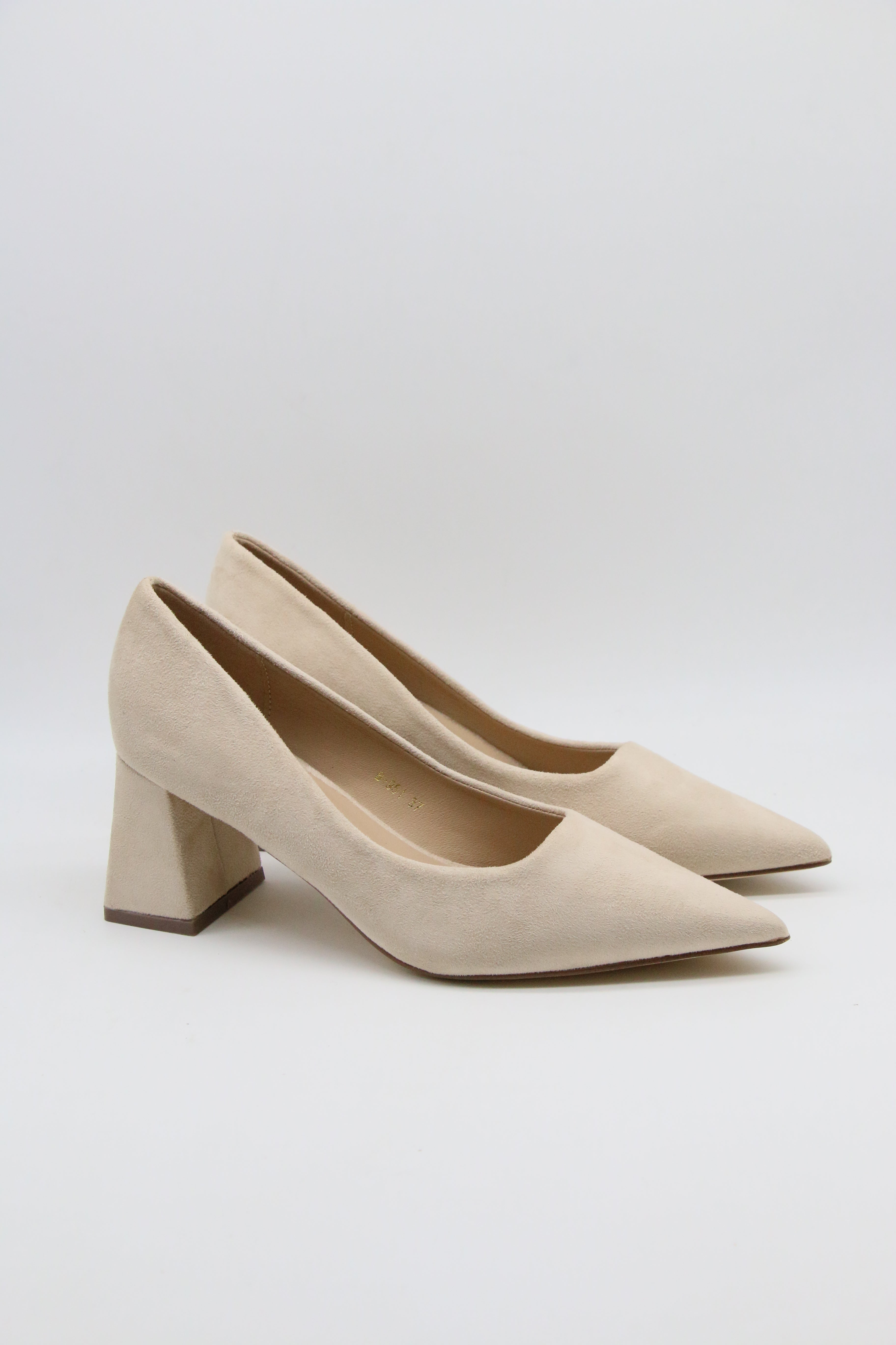 Escarpins Beige Daim – Talon Carré Confort