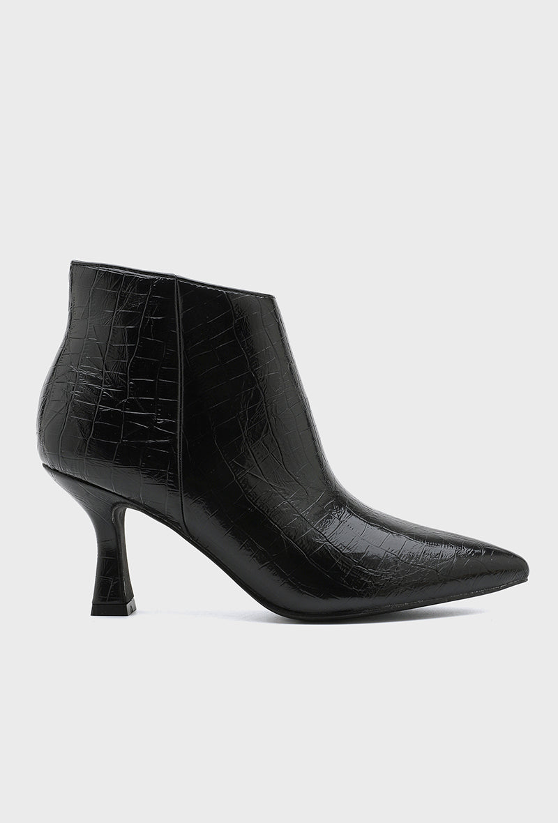 Bottines Pointues Effet Croco Verni | L'Allure Fatale