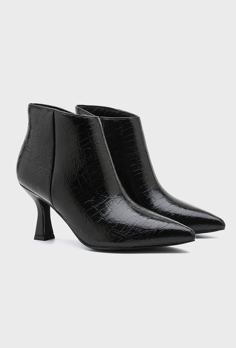 Bottines Pointues Effet Croco Verni | L'Allure Fatale