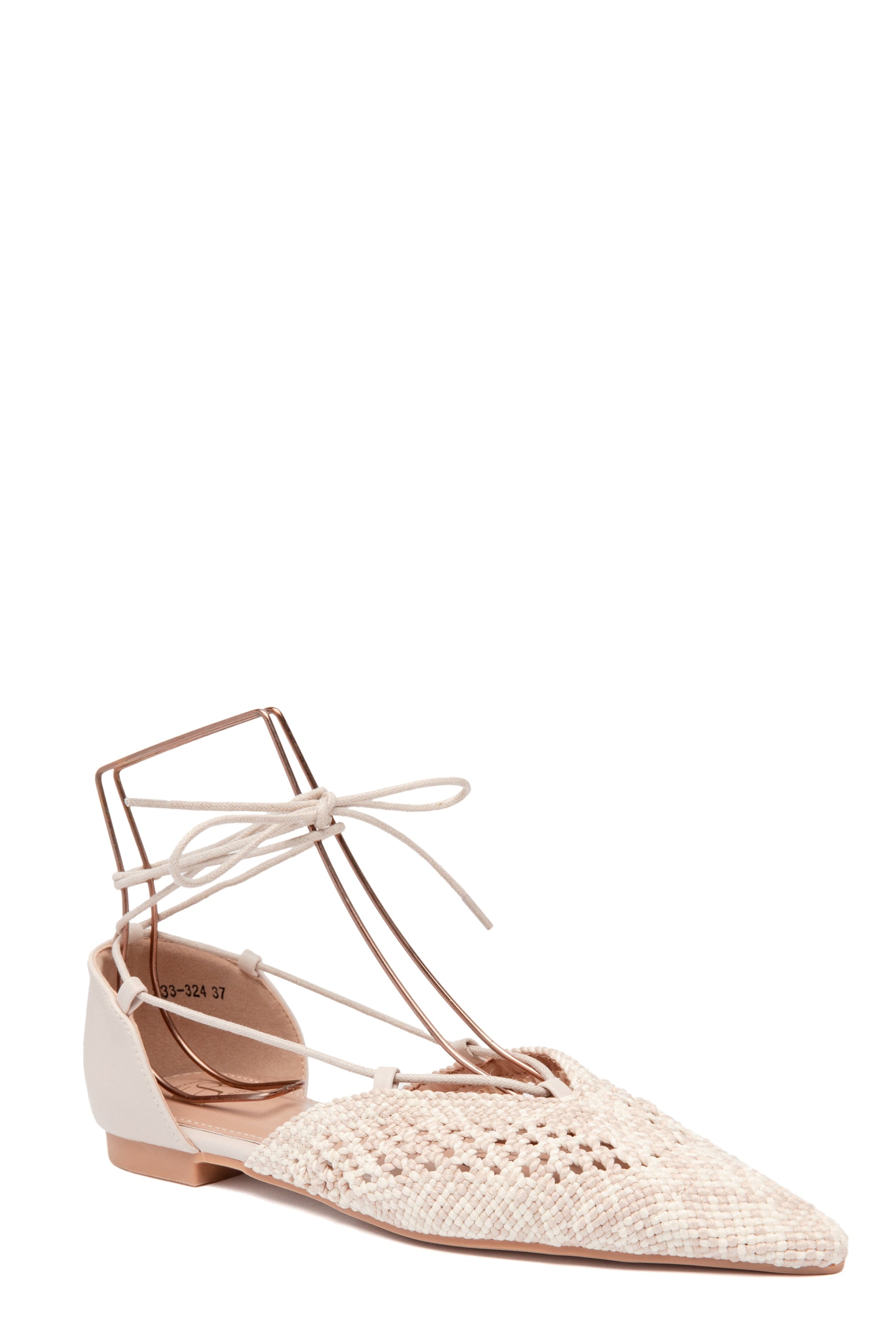 Ballerines Pointues Bohèmes en Crochet Beige à Lacets