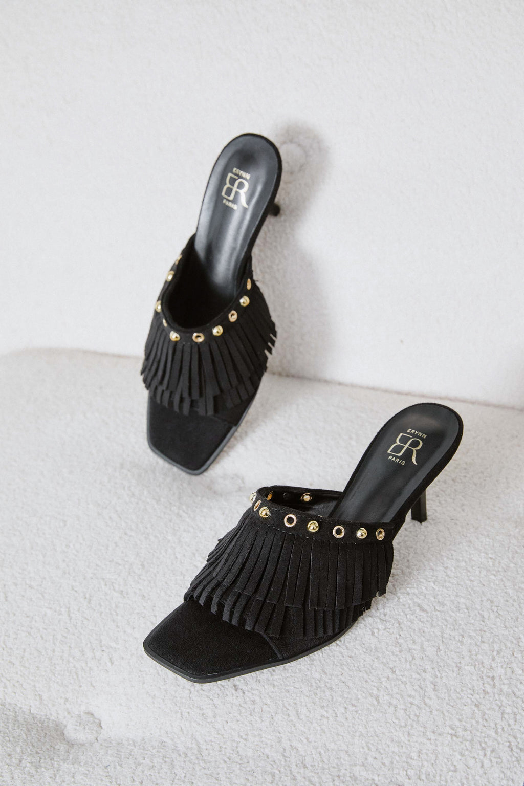 Mules à Talons Erynn Paris – Style Boho-Chic avec Franges et Œillets
