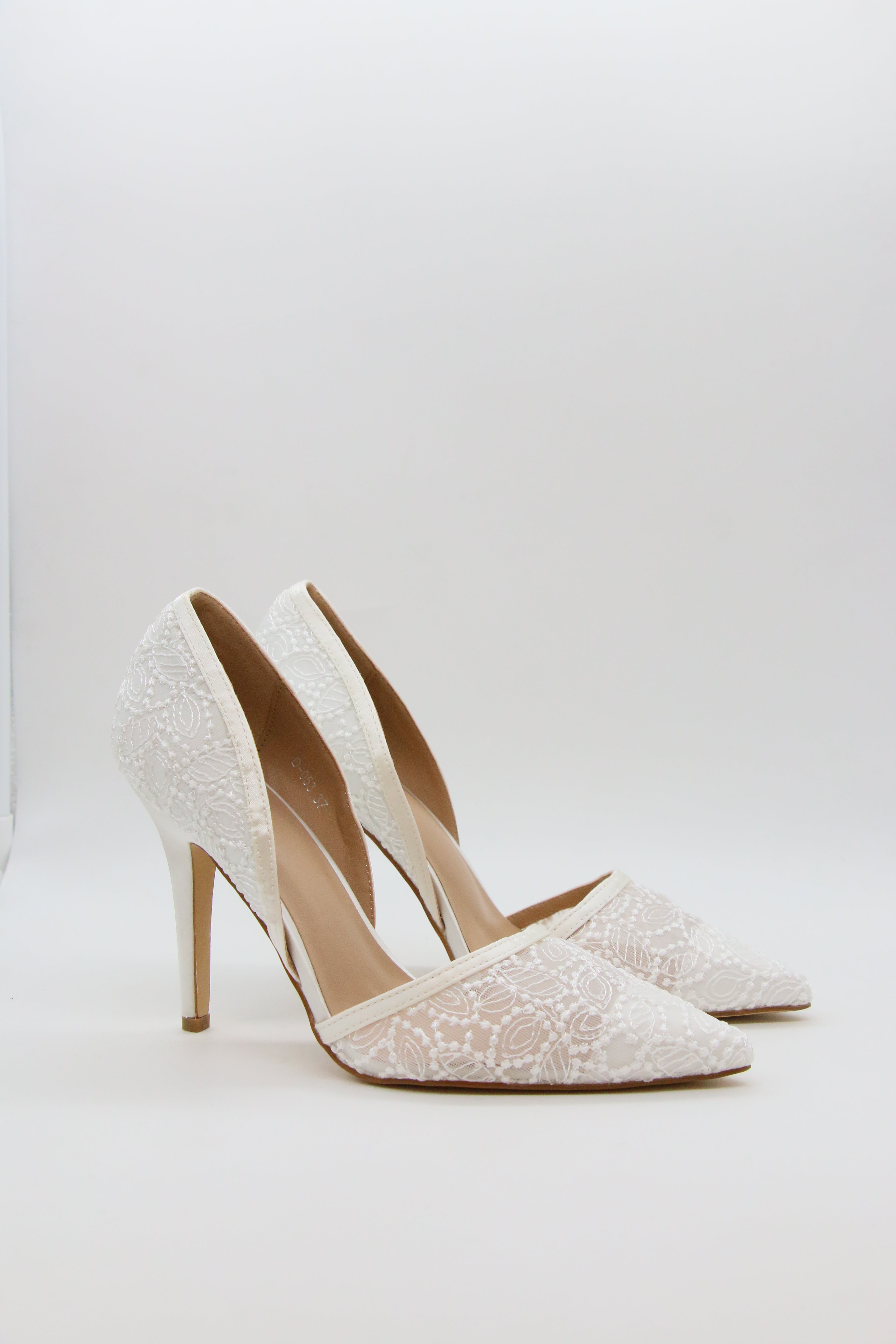 Escarpins D’Orsay en Dentelle Blanc et Pailletée