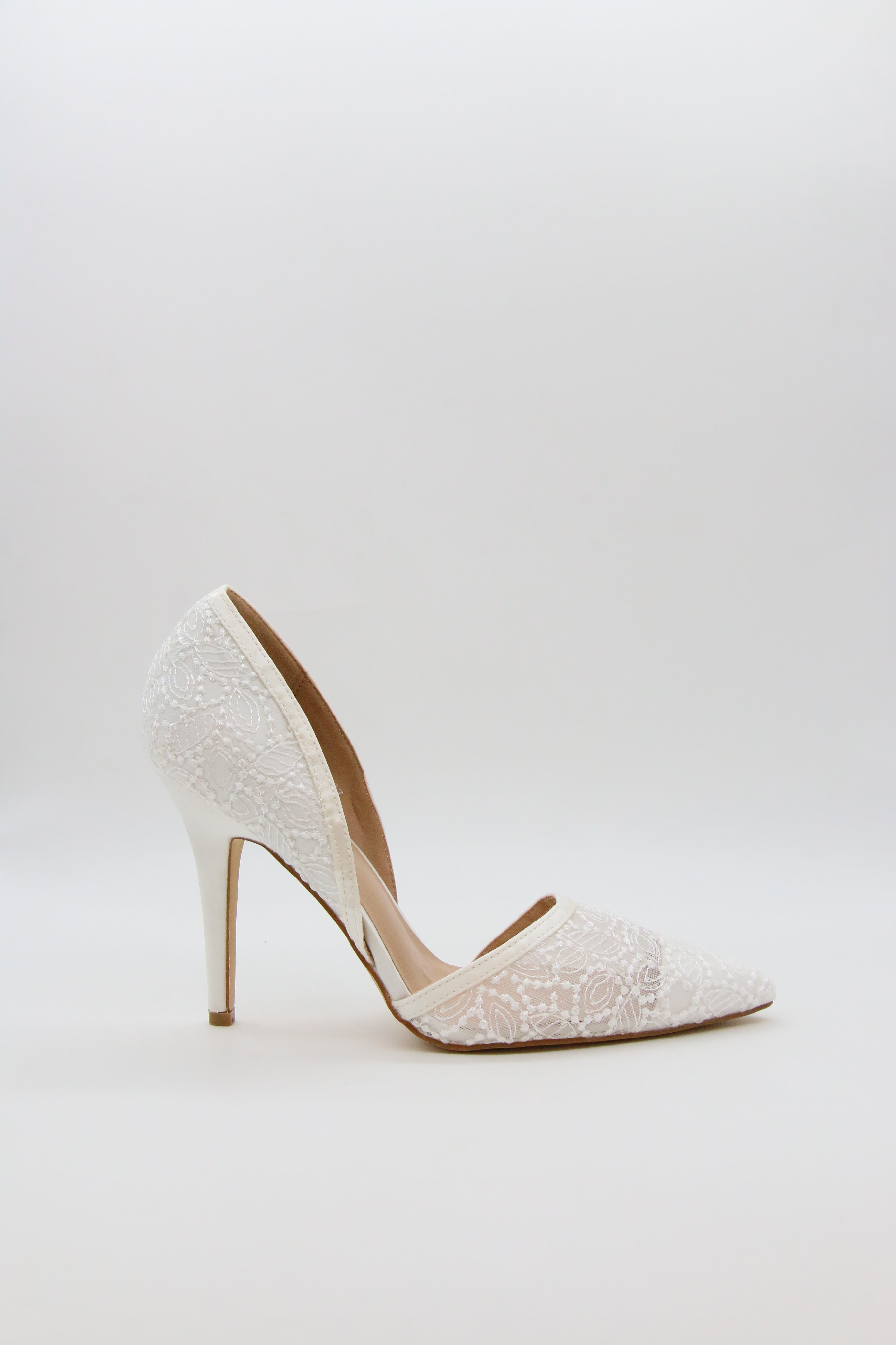 Escarpins D’Orsay en Dentelle Blanc et Pailletée