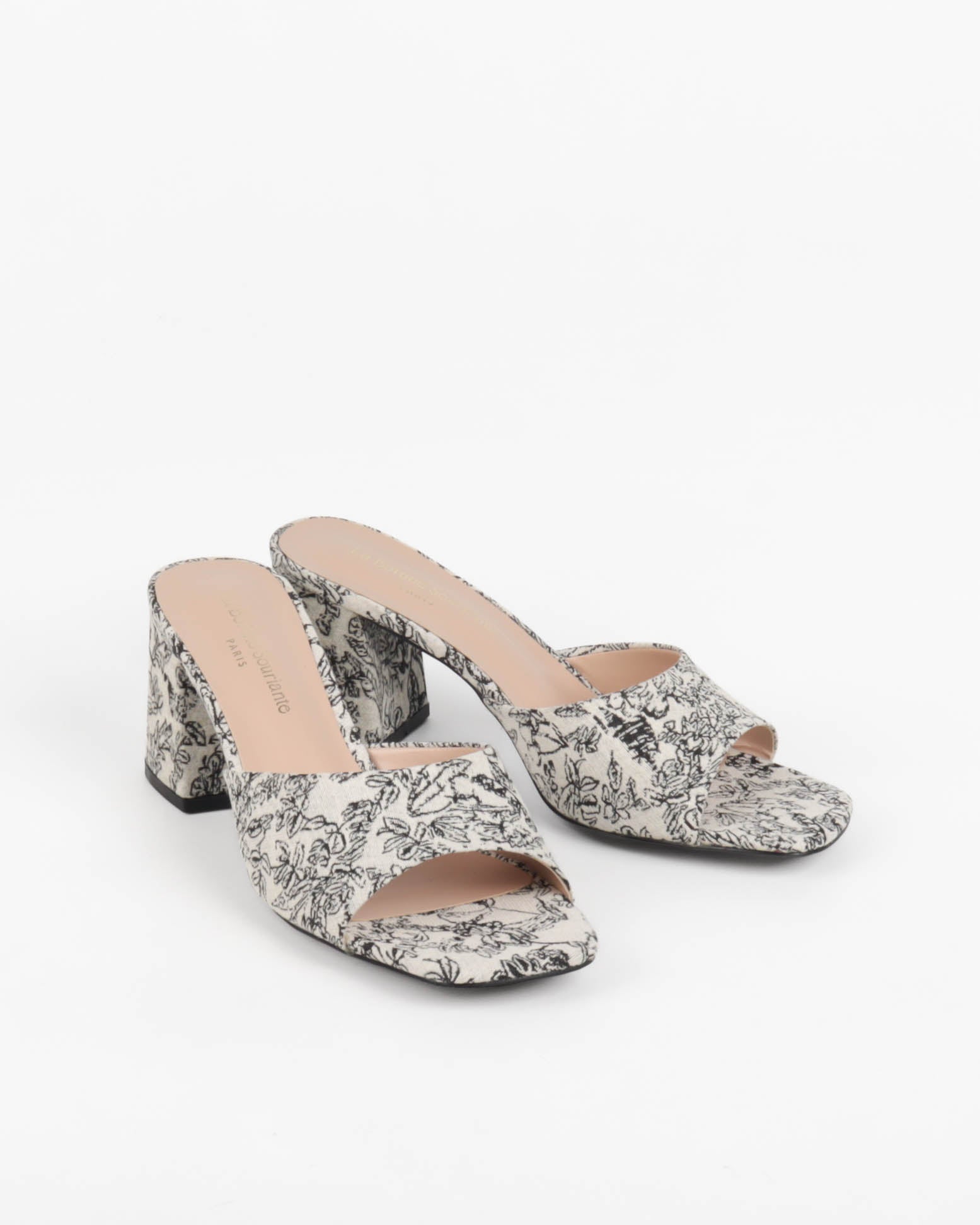Mules à Talon Bloc et Imprimé Floral Graphique
