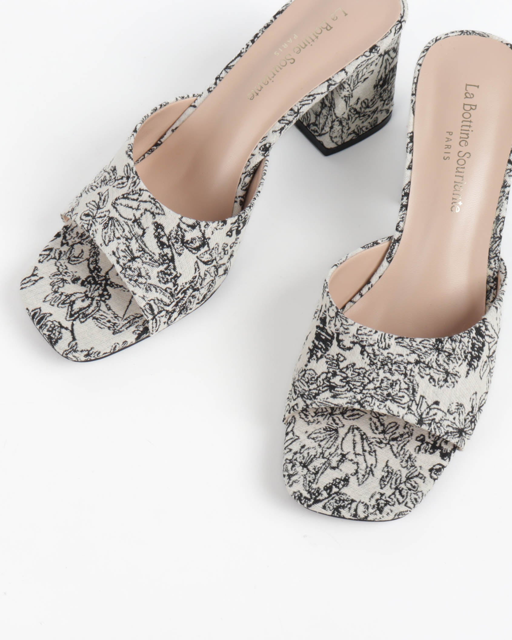 Mules à Talon Bloc et Imprimé Floral Graphique