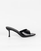 Mules Vernies Noires à Petit Talon Évasé