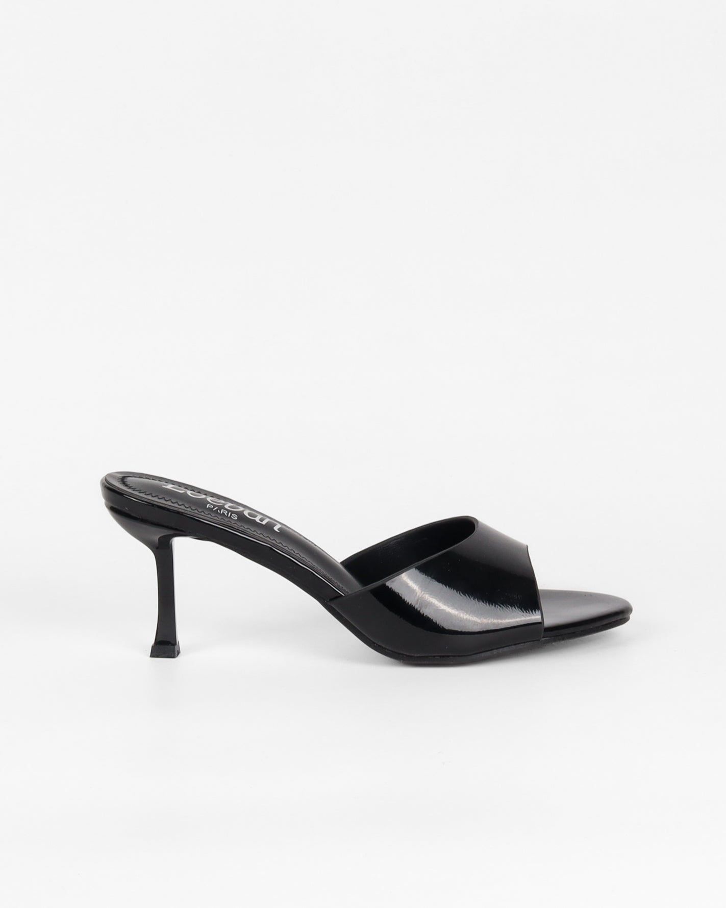 Mules Vernies Noires à Petit Talon Évasé
