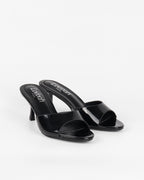 Mules Vernies Noires à Petit Talon Évasé
