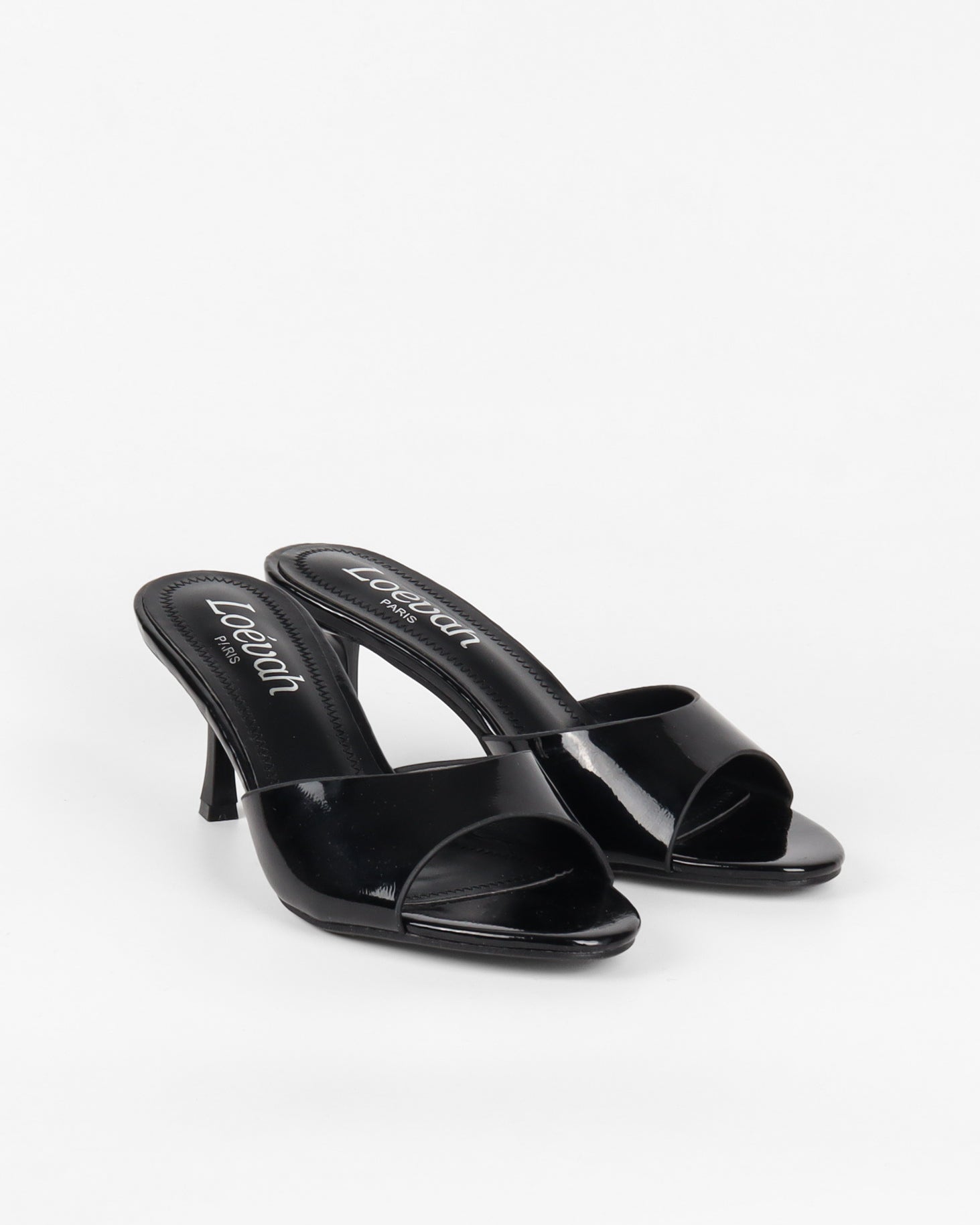 Mules Vernies Noires à Petit Talon Évasé