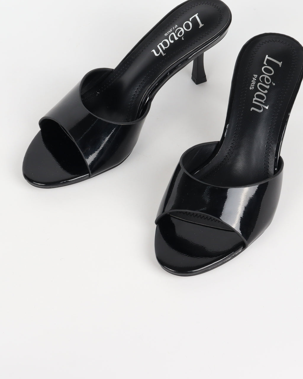 Mules Vernies Noires à Petit Talon Évasé