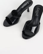 Mules Vernies Noires à Petit Talon Évasé