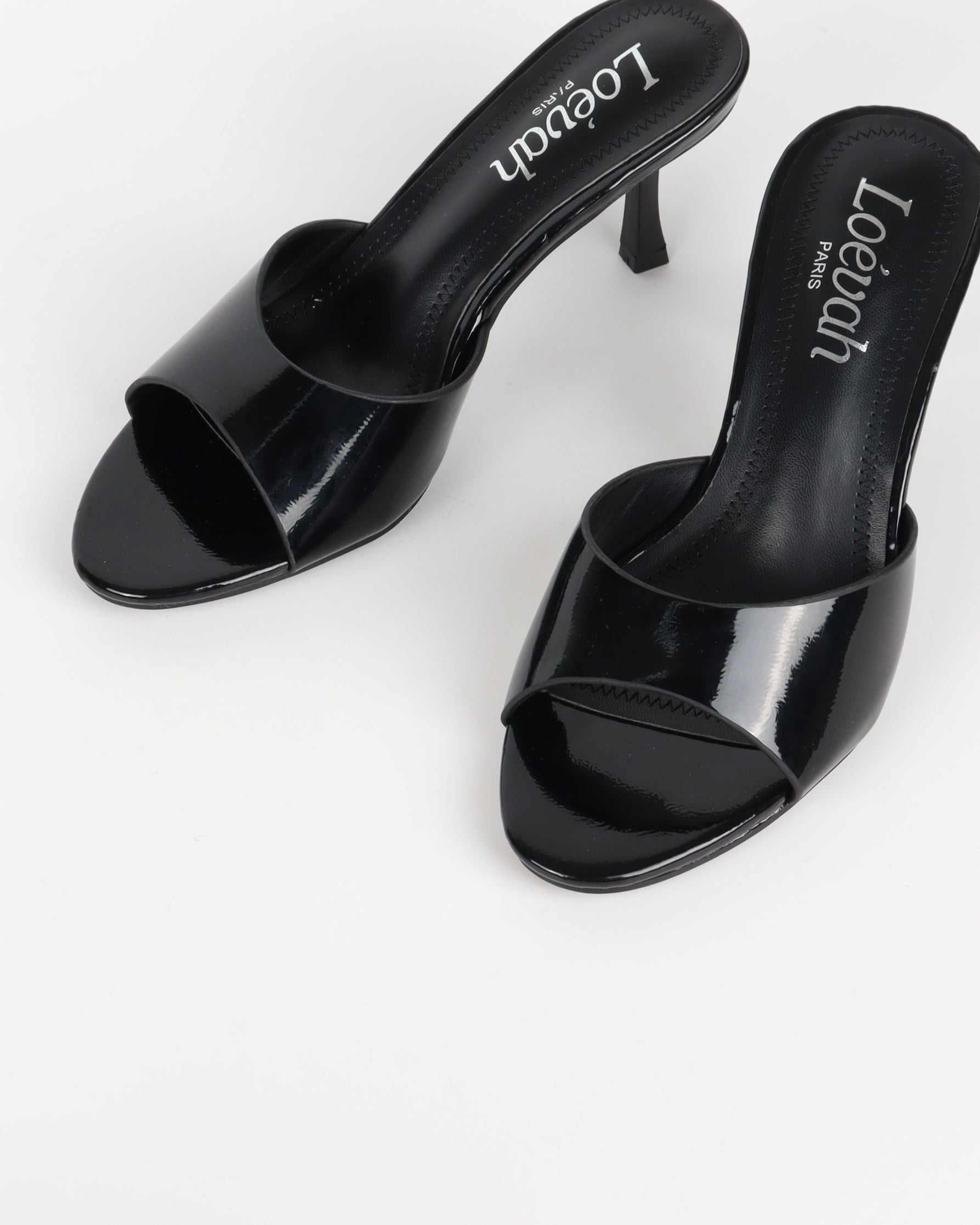 Mules Vernies Noires à Petit Talon Évasé