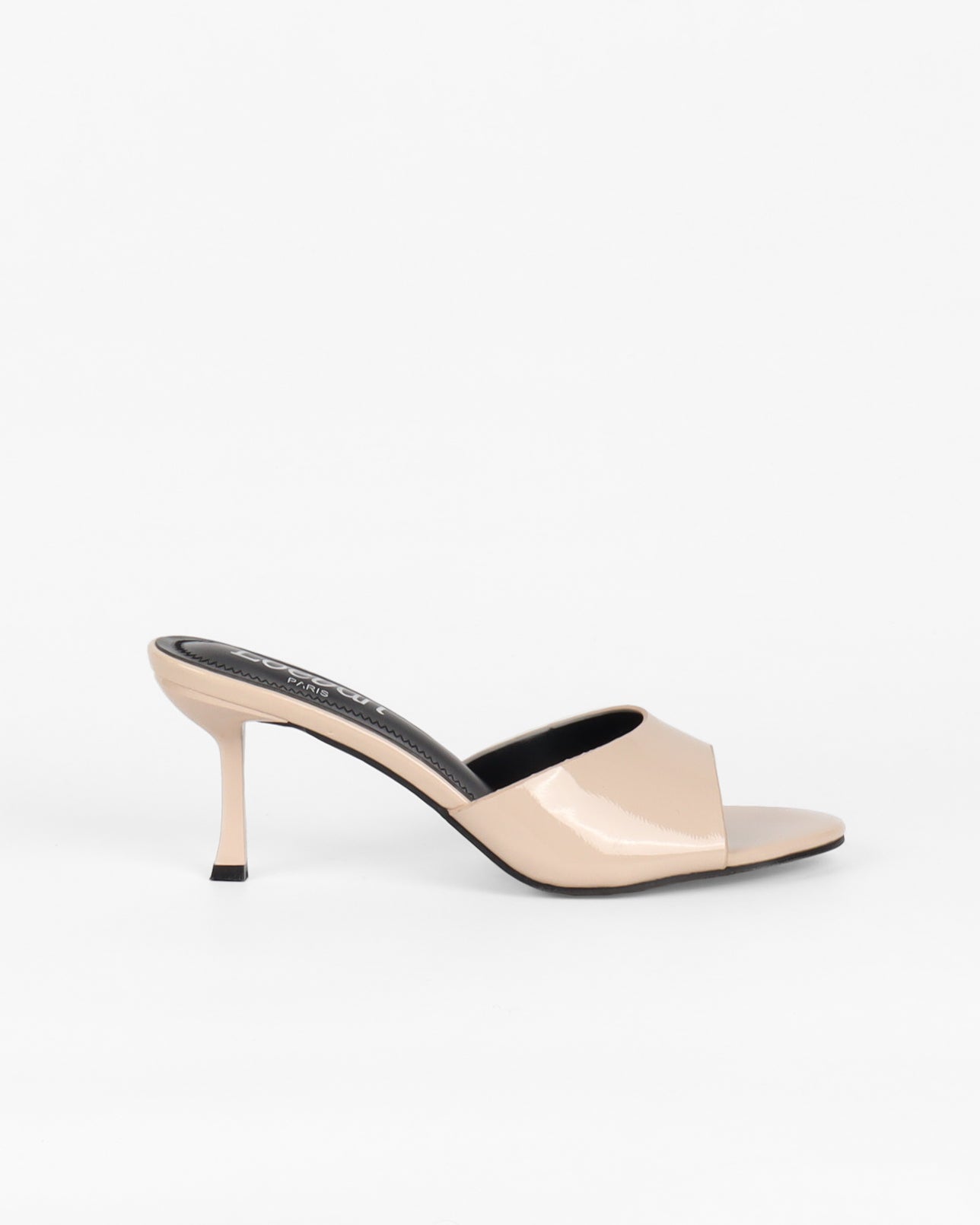 Mules Vernies Nude à Petit Talon Évasé