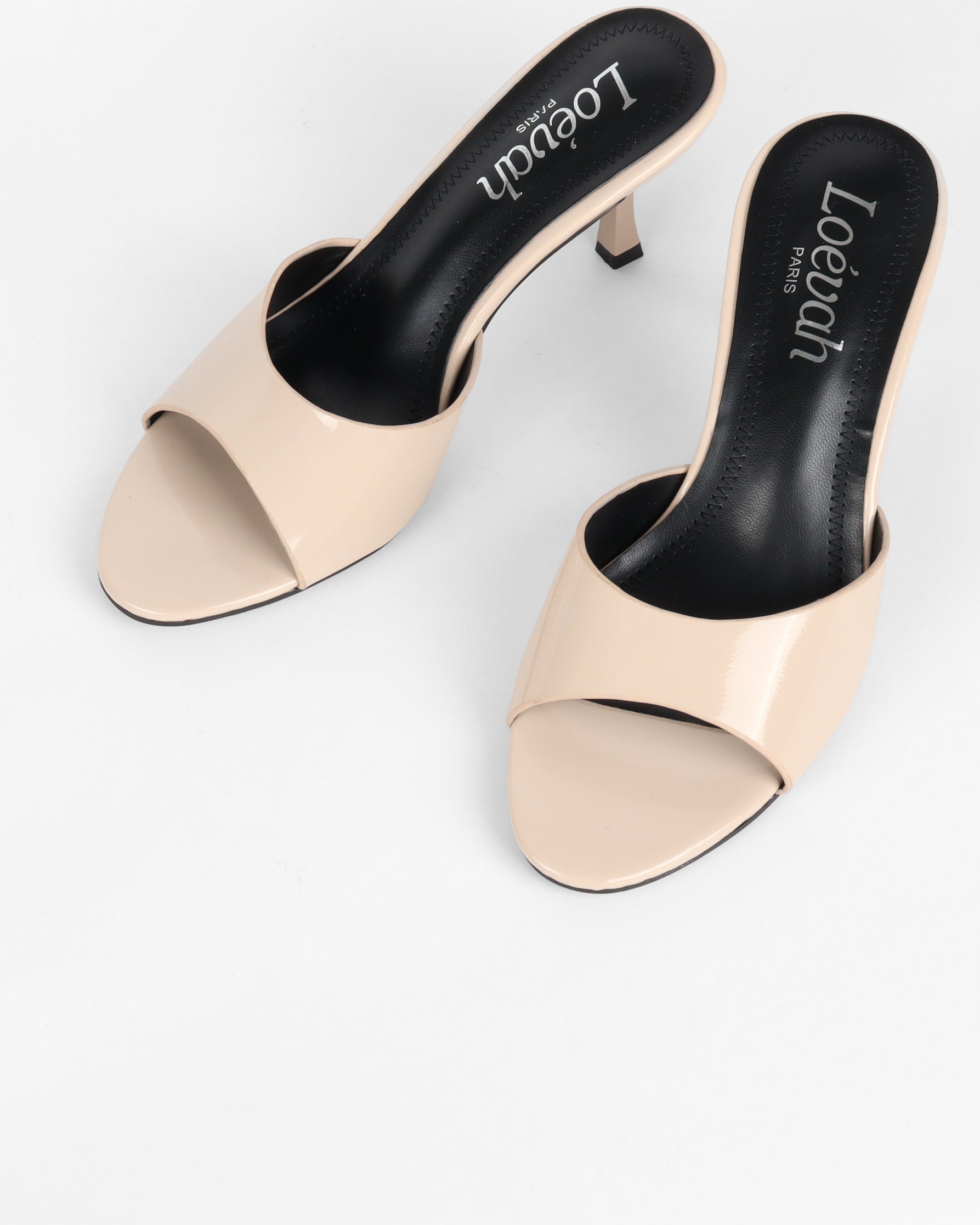 Mules Vernies Nude à Petit Talon Évasé