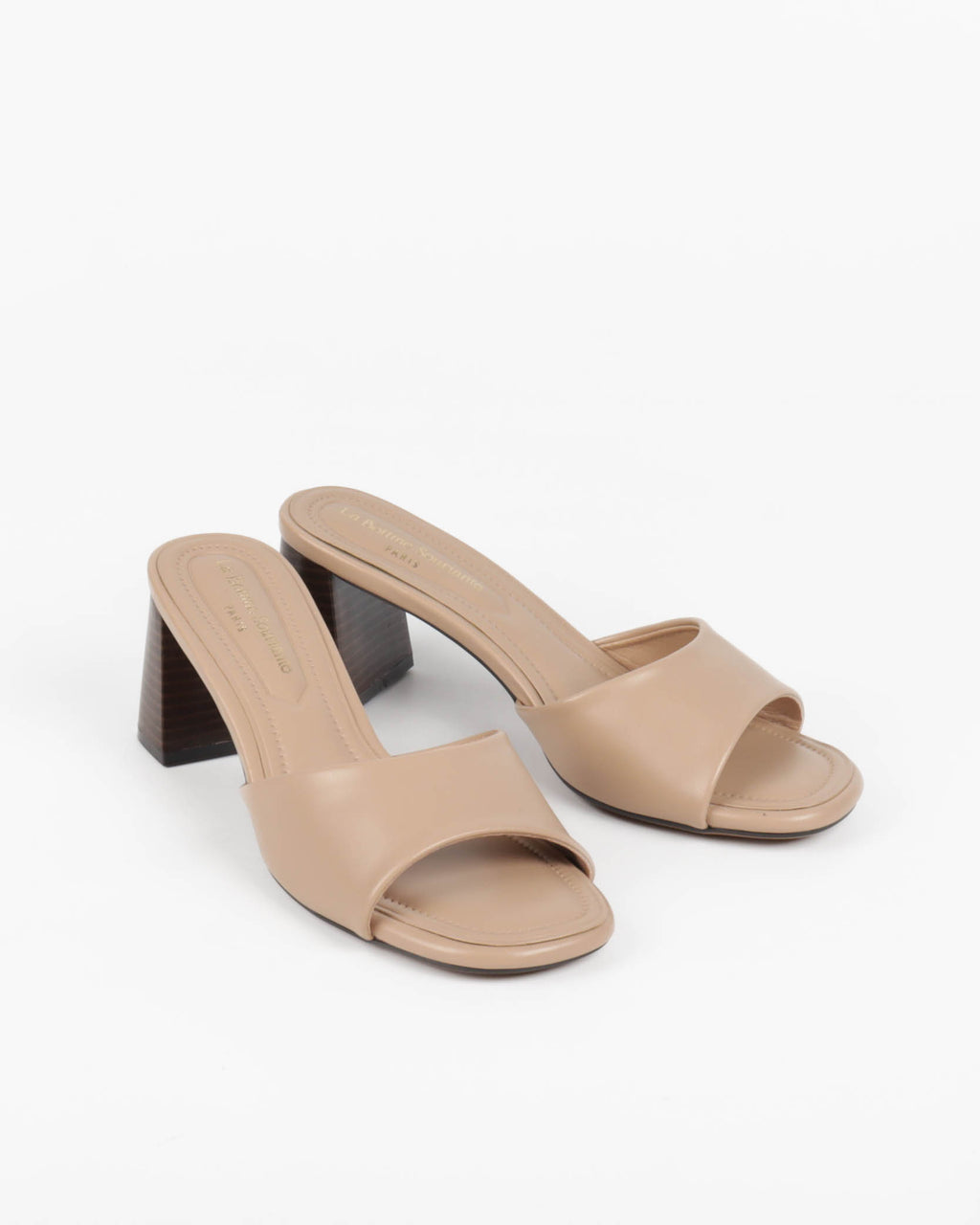 Mules Minimalistes Nude à Talon Bloc