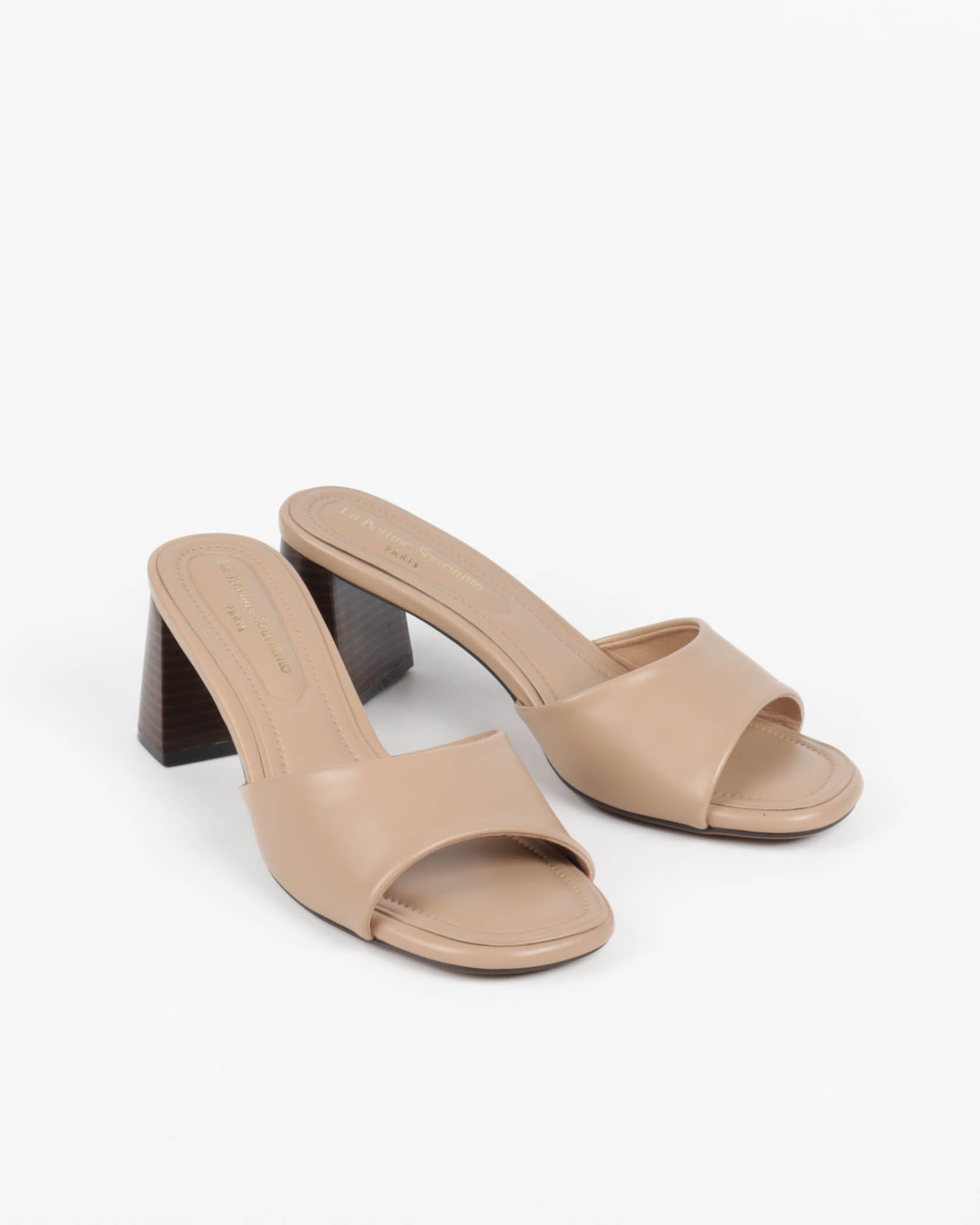 Mules Minimalistes Nude à Talon Bloc